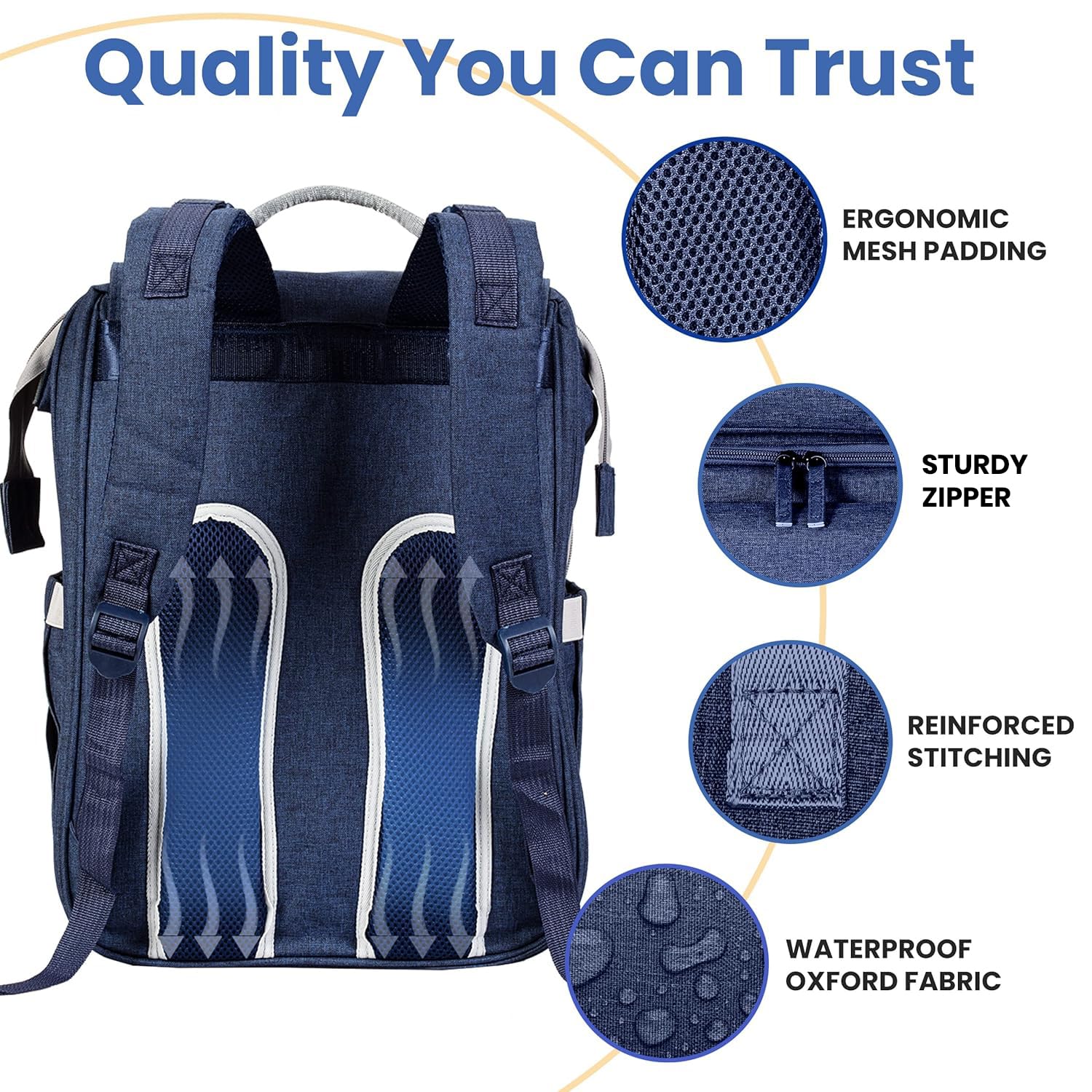 PILLANI waterproof fabric protects contents during light rain or spills