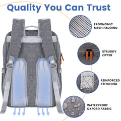 PILLANI diaper backpack side pockets hold wipes, tissues, or a water bottle.