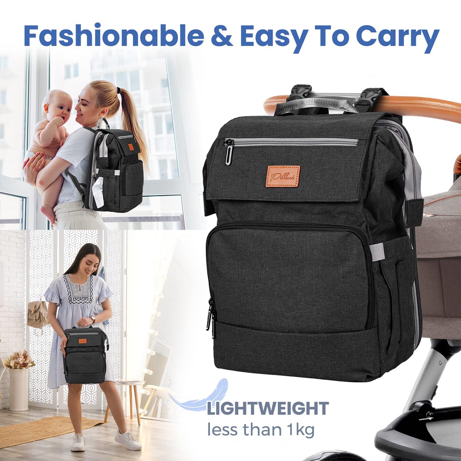 PILLANI diaper bag backpack changing pad included for convenient changes