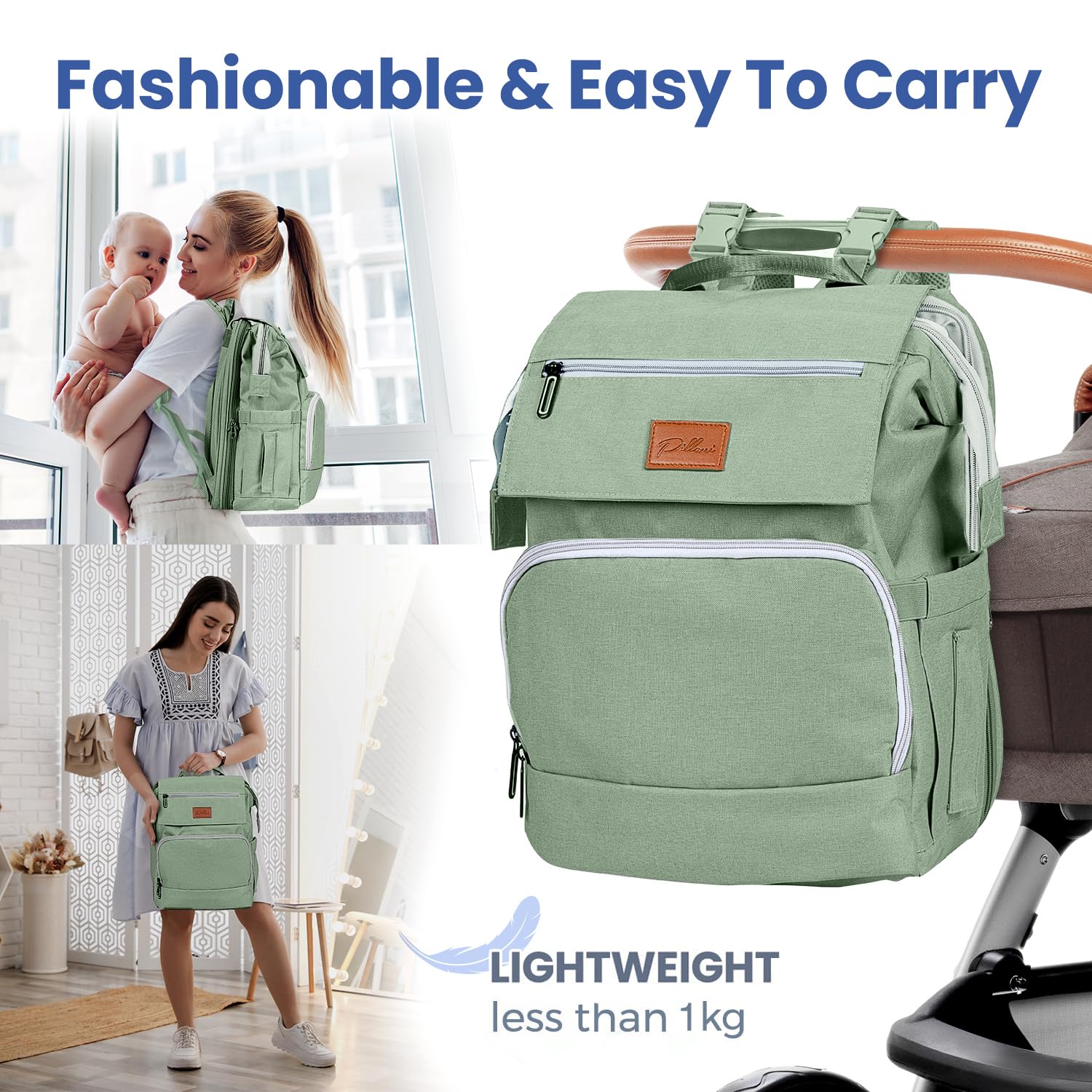 Pillani diaper bag backpack changing pad included for on-the-go diaper changes.