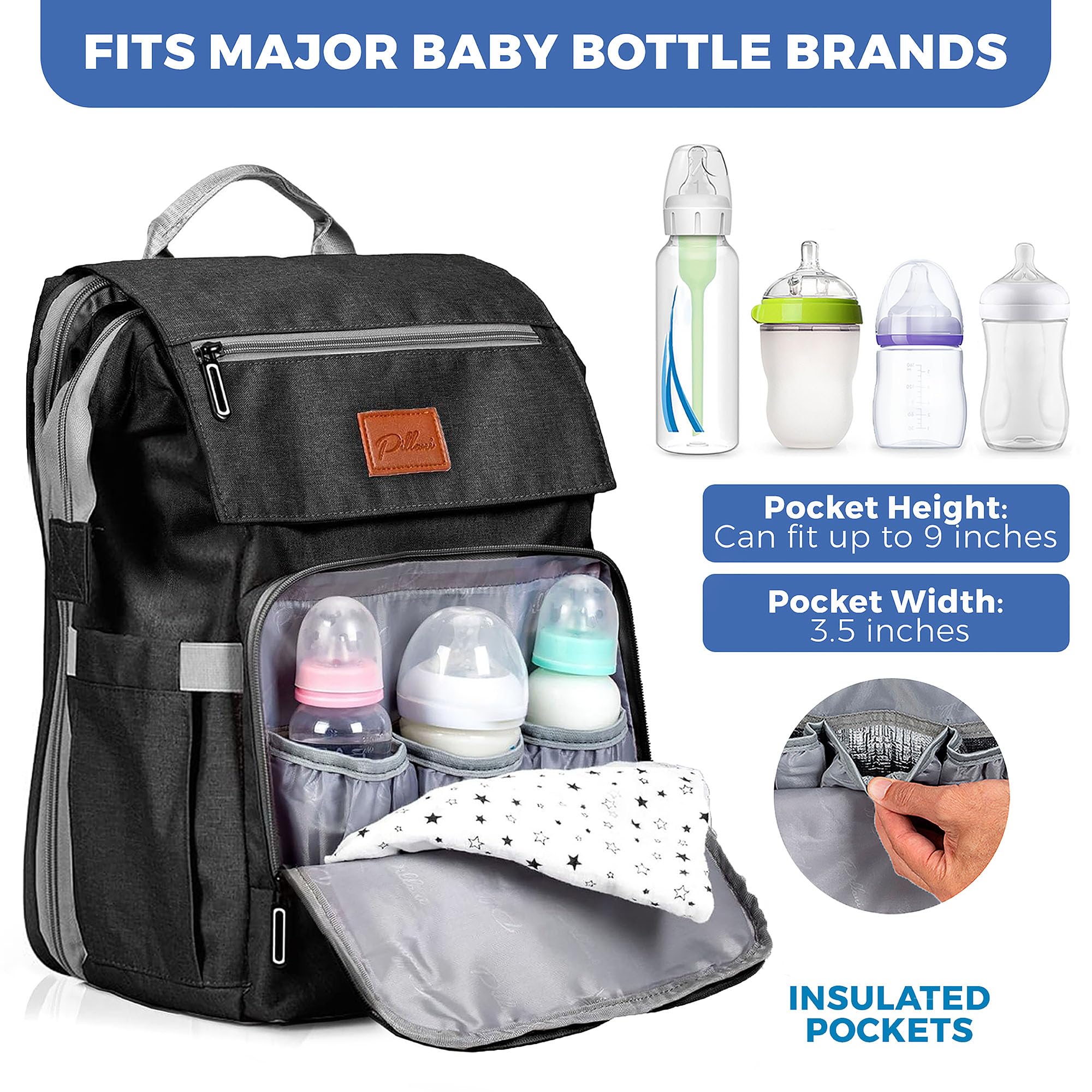 PILLANI diaper bag backpack with stroller buckles for hands-free travel