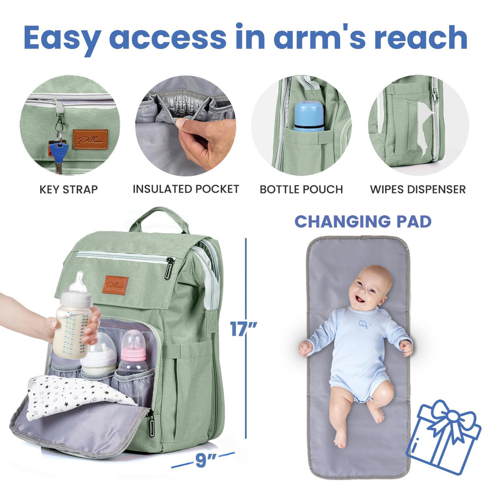 Pillani diaper bag backpack stroller straps simplify travel with a stroller.