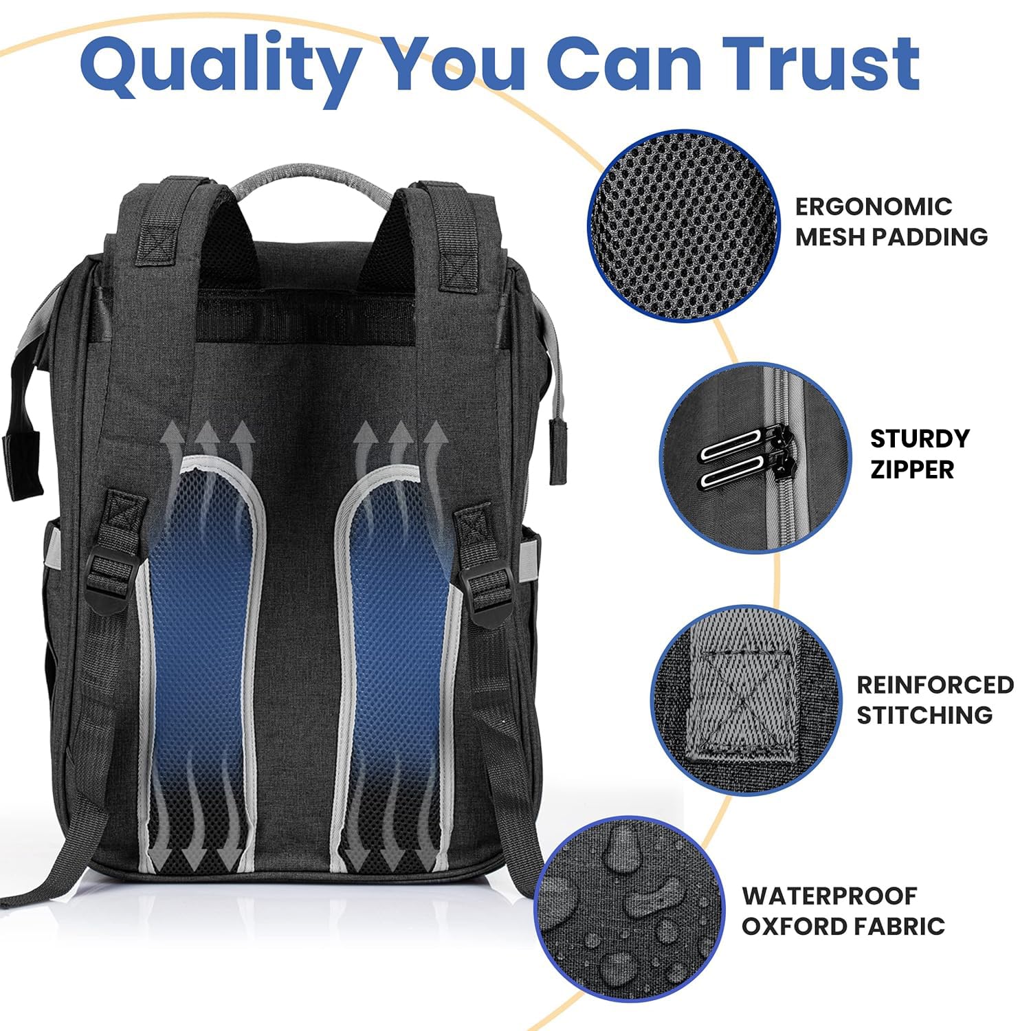 PILLANI diaper bag backpack waterproof fabric protects gear in wet weather