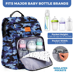 PILLANI diaper bag front panel with large flap zipper for easy item access.
