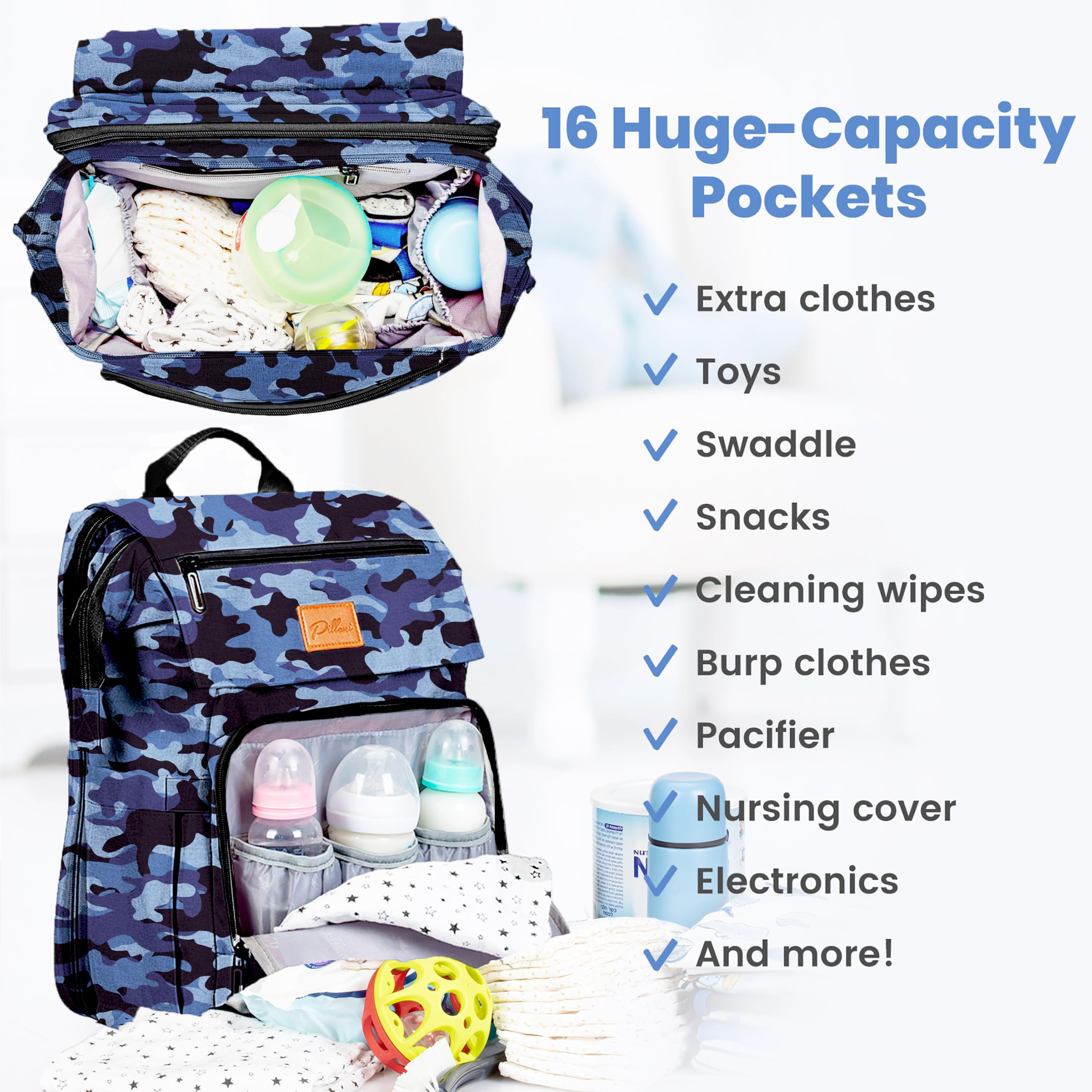 PILLANI diaper bag insulated bottle pockets keeping drinks ready on the go.