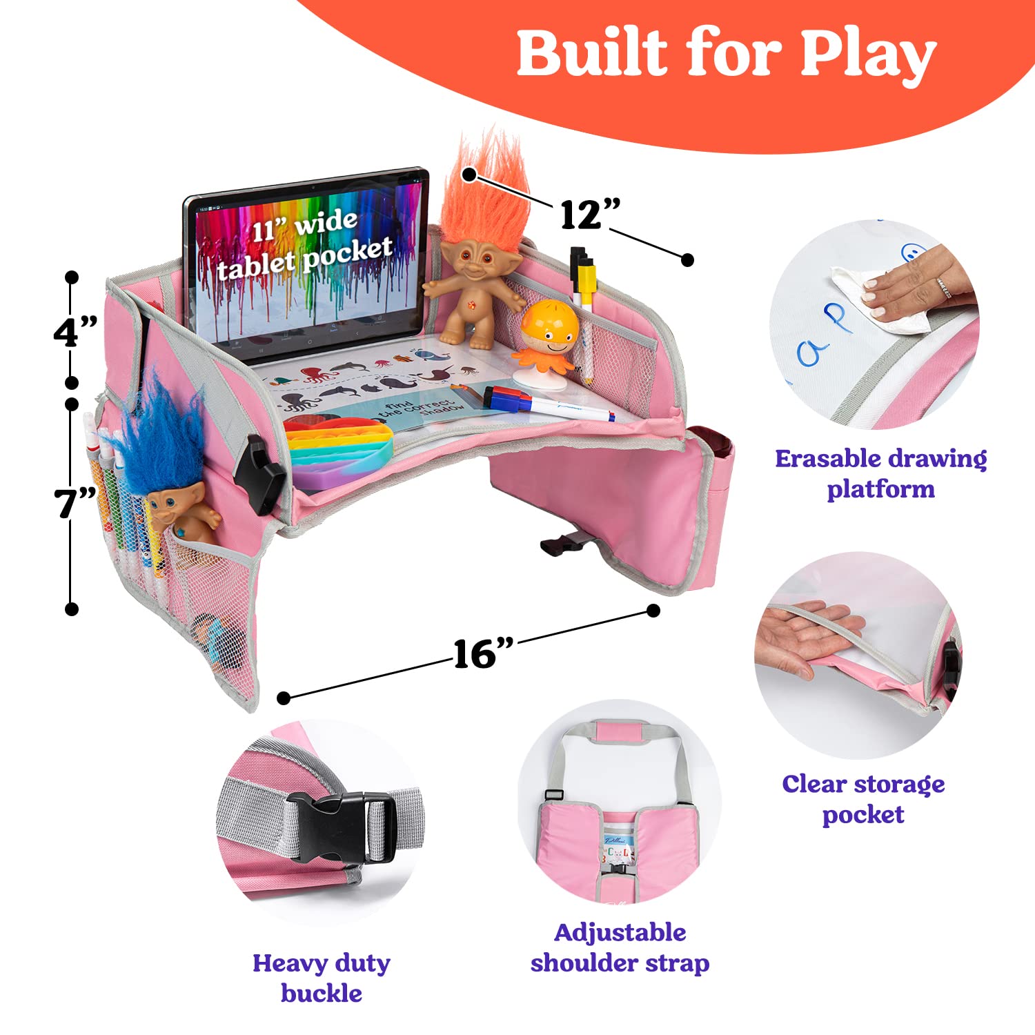 PILLANI erasable drawing platform doubles as a meal tray.