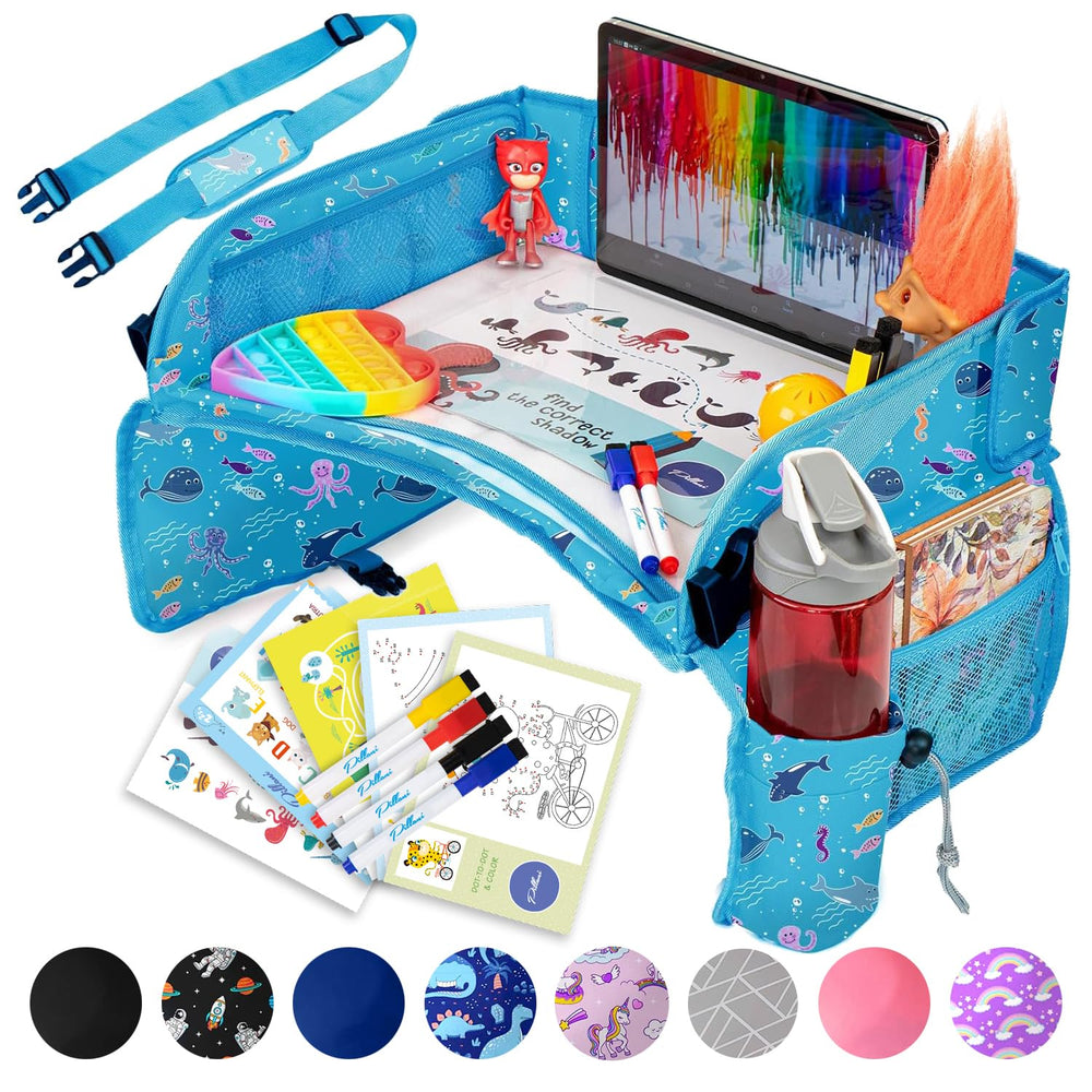 PILLANI travel tray car-seat-organization keeps toys and snacks within easy reach on the go