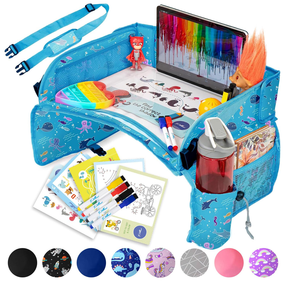 PILLANI travel tray car-seat-organization keeps toys and snacks within easy reach on the go