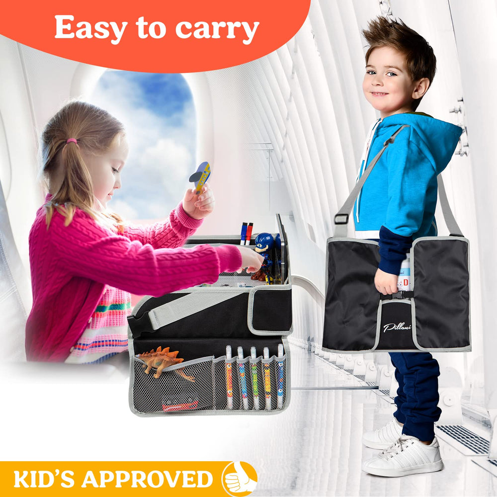 PILLANI travel tray with high side walls holds snacks and drinks securely.