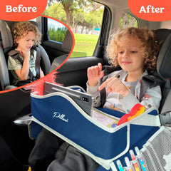 PILLANI Travel Tray with snack tray and water bottle holder for easy meals.