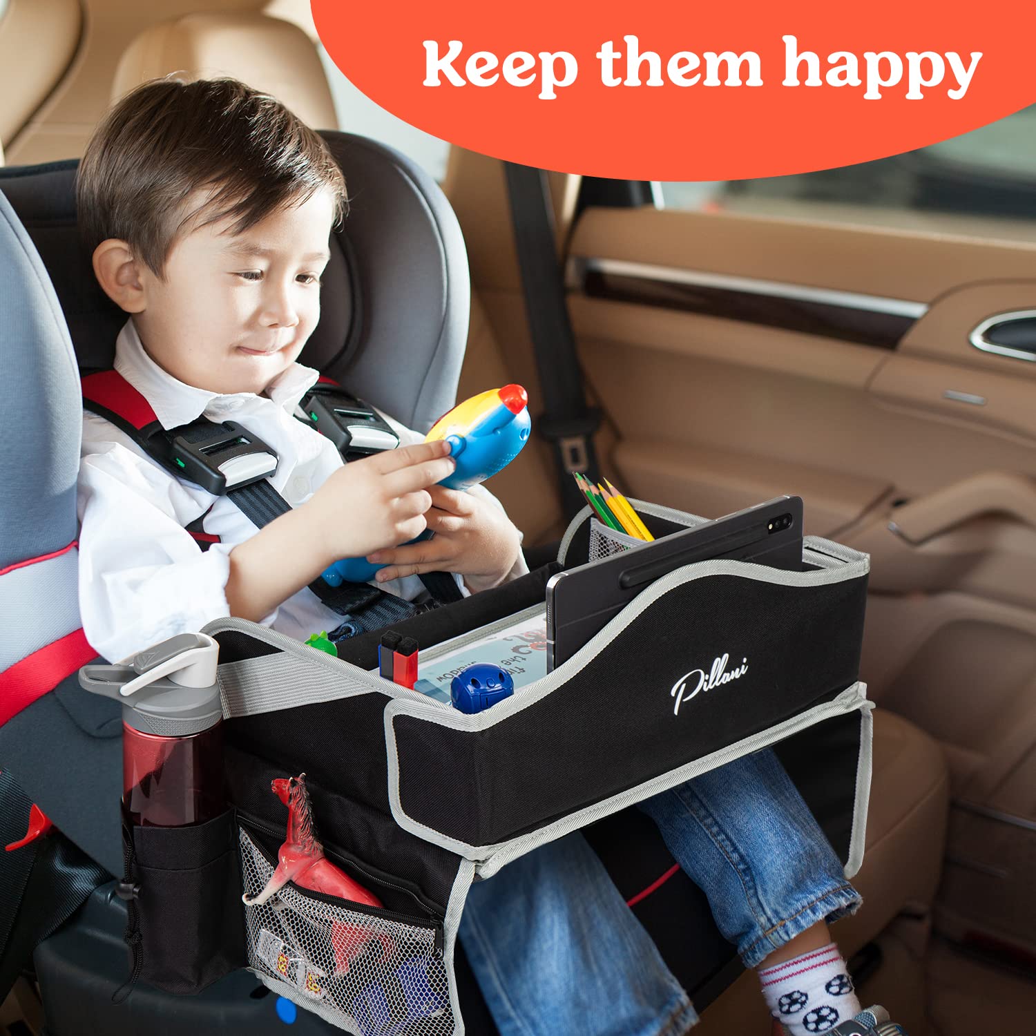 PILLANI travel tray supports tablets for seamless entertainment during trips.