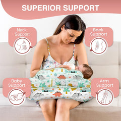 PILLANI nursing pillow securely cradles baby to prevent slipping during feeds.