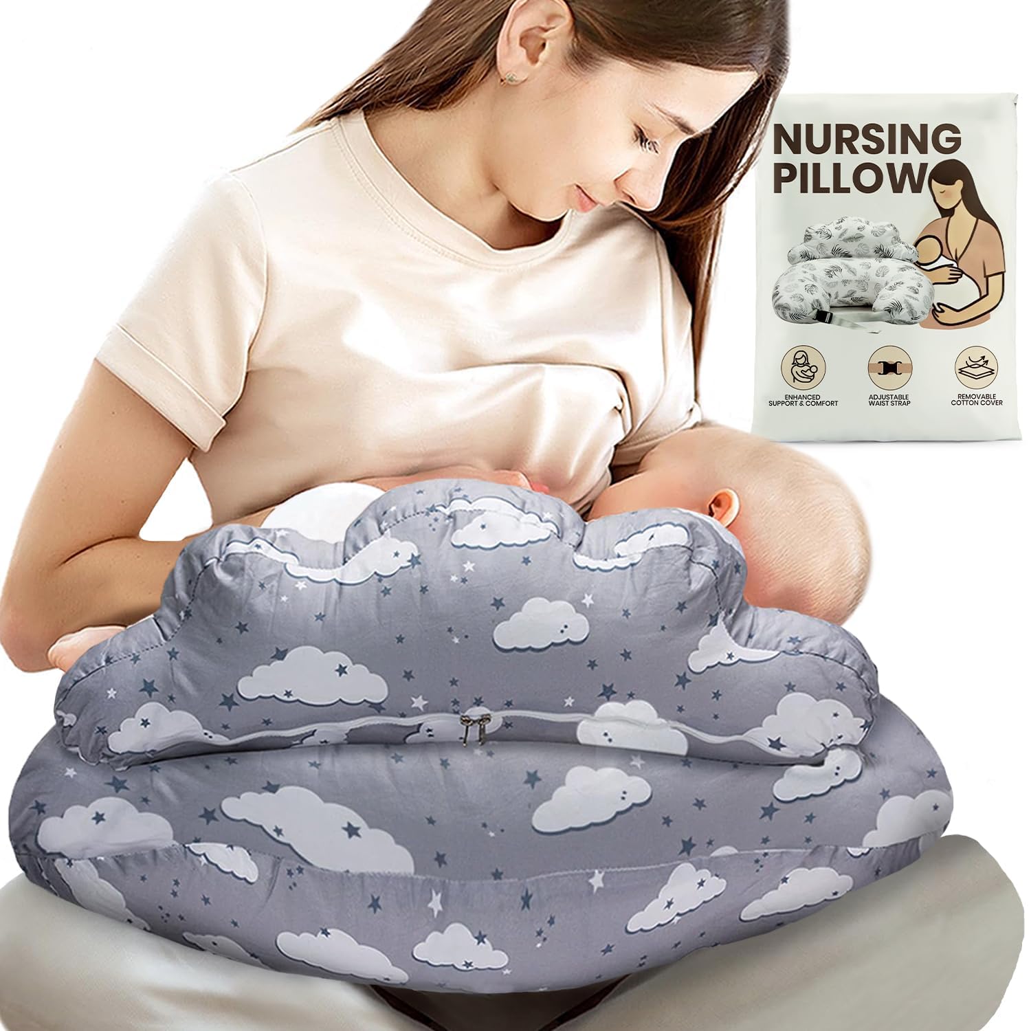 PILLANI Nursing Pillow with security fence helps keep baby close during feeds