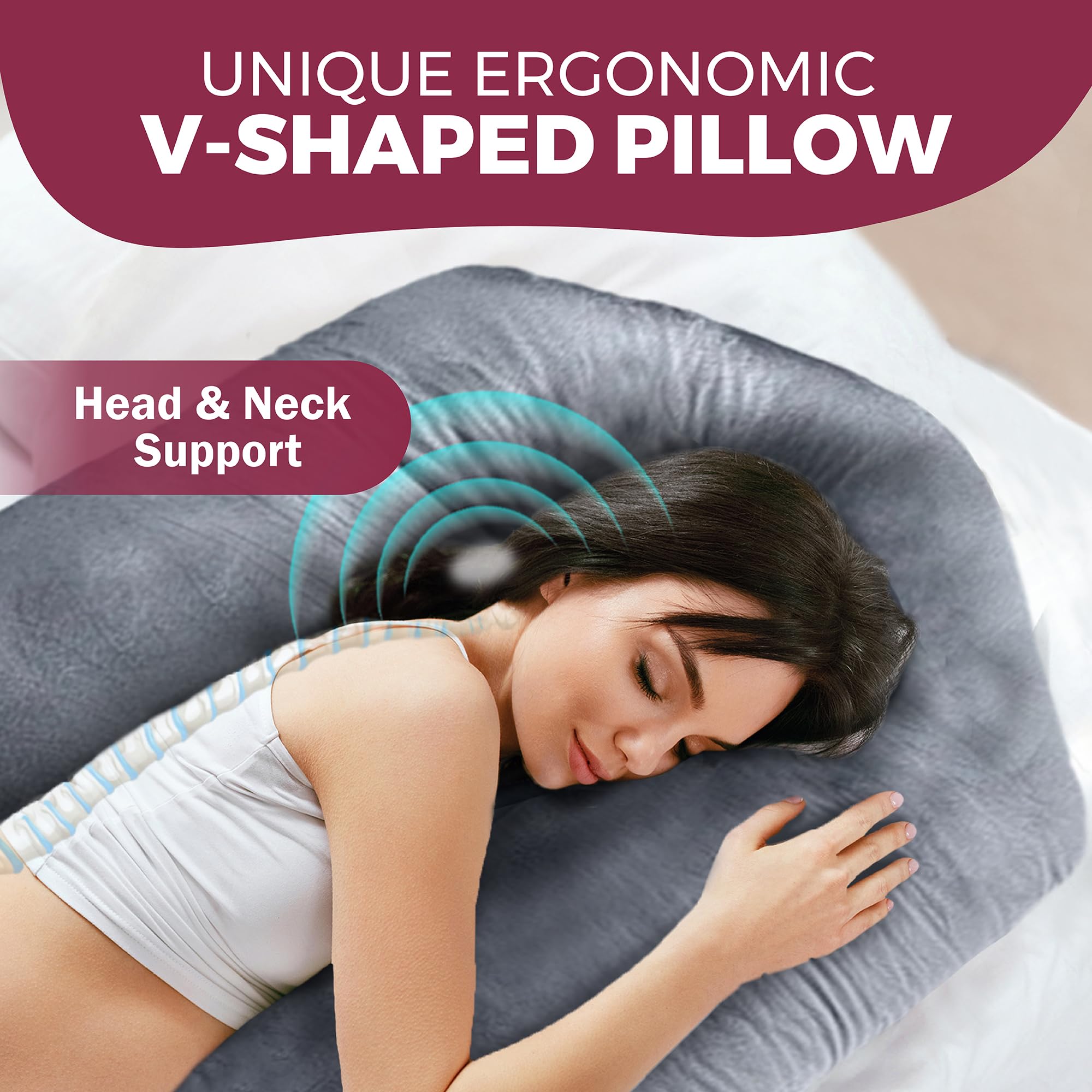 PILLANI pillow shown in bed for side-sleeping support