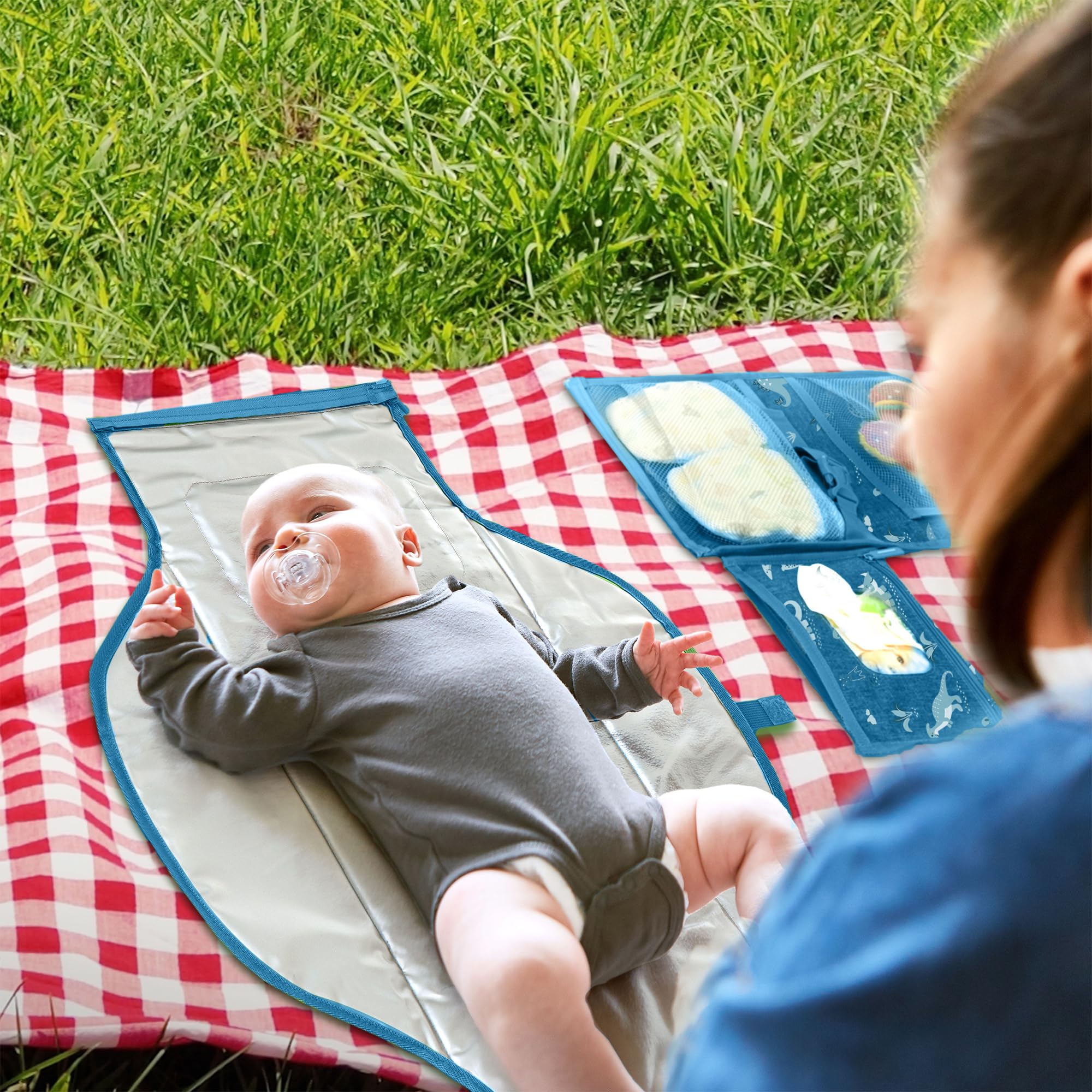Pillani changing pad folded into a compact clutch for easy travel storage