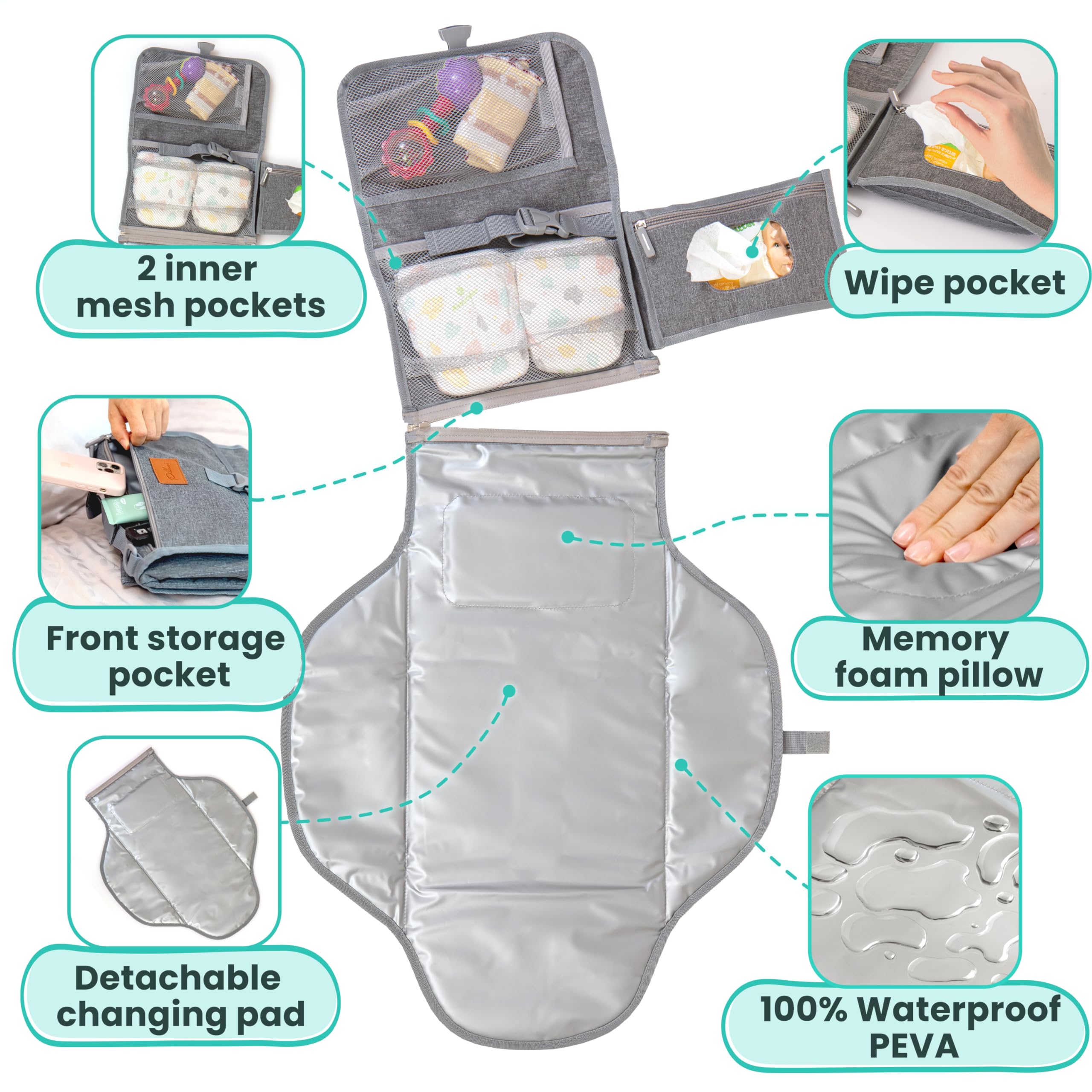 Pillani memory foam inspired cushion adds soft baby support during changes.