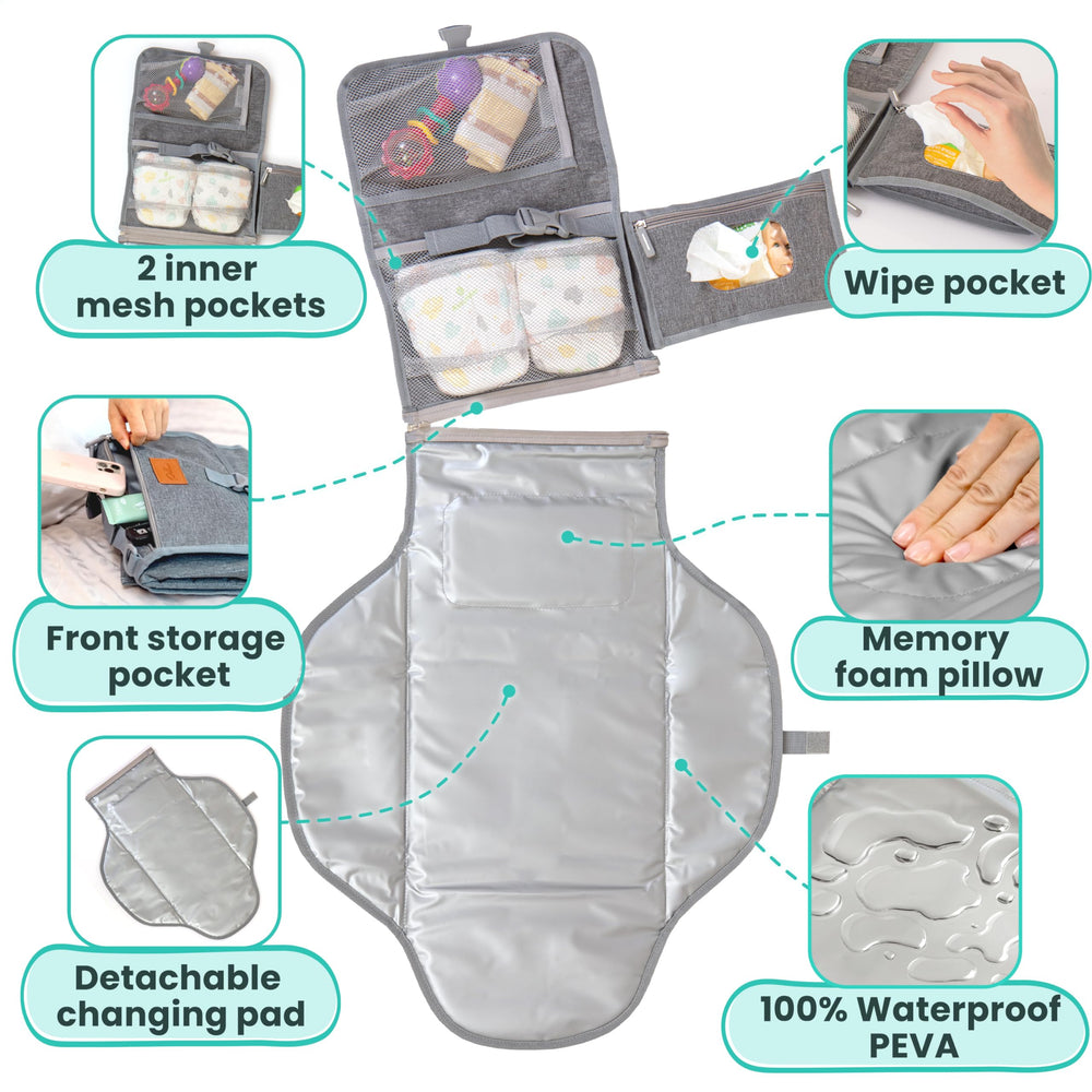 Pillani memory foam inspired cushion adds soft baby support during changes.