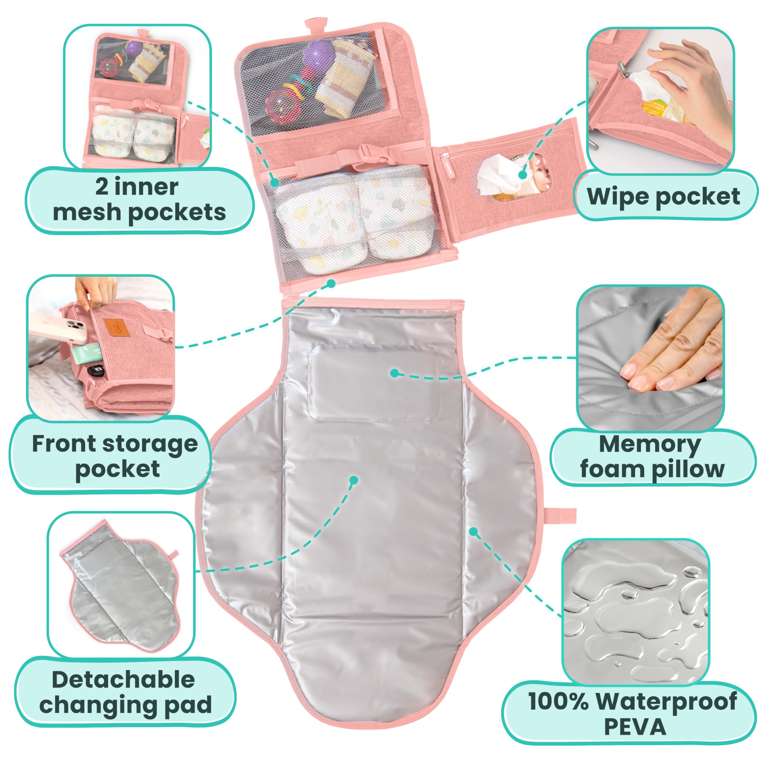 PILLANI memory foam pillow provides soft head support during changes.