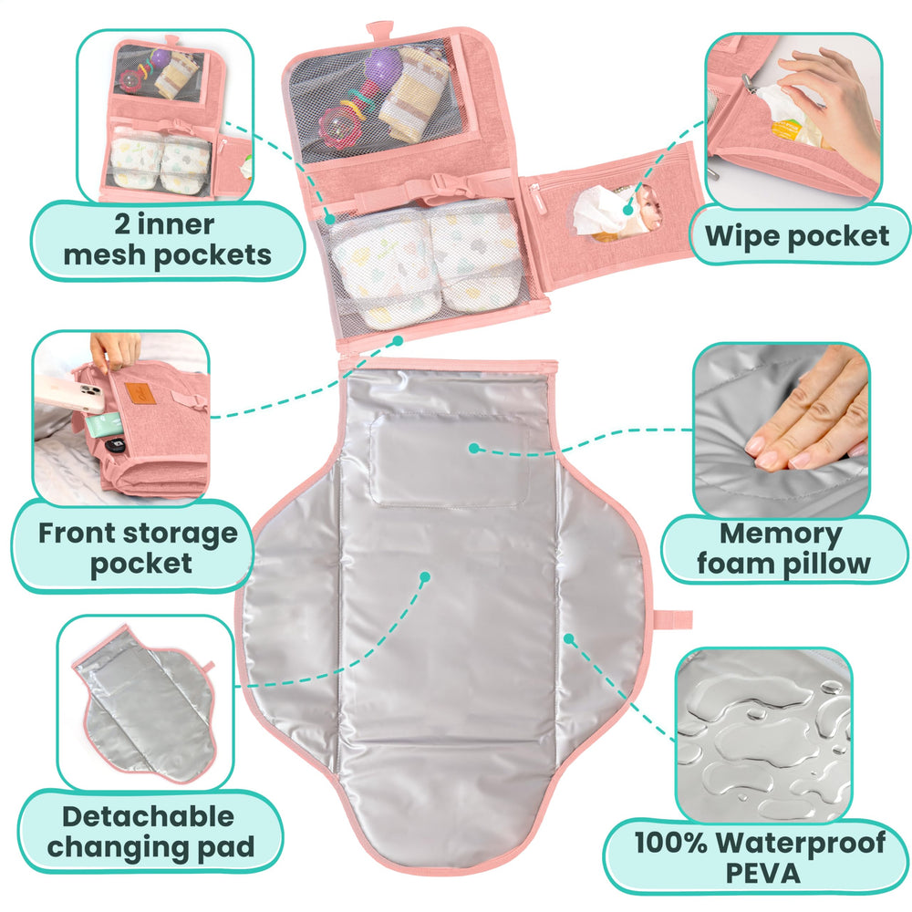 PILLANI memory foam pillow provides soft head support during changes.