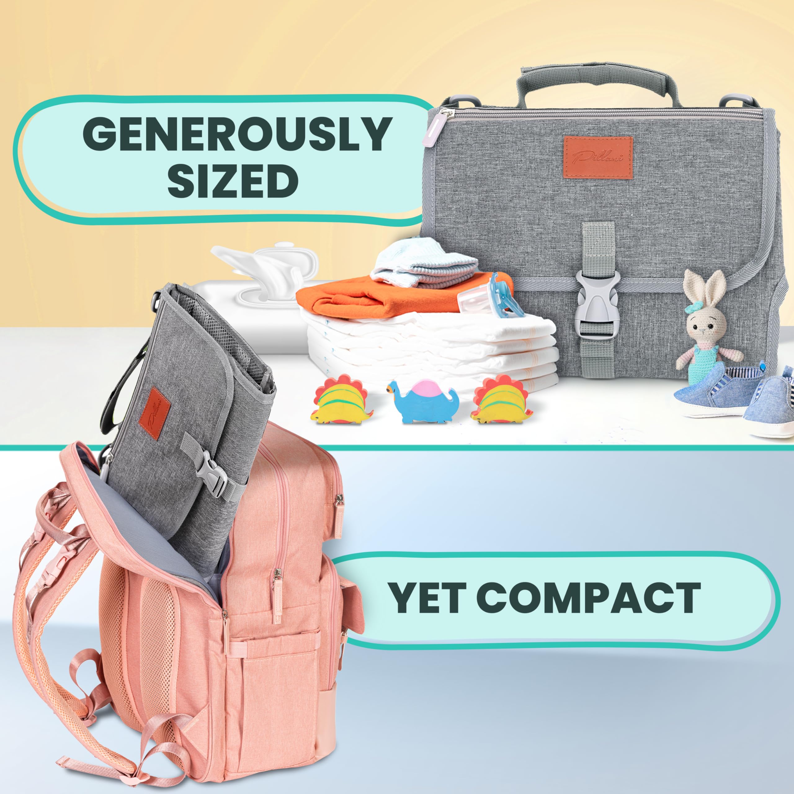 Pillani versatile strap attachment clips to strollers and bags.