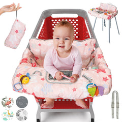PILLANI shopping cart cover on a baby seat during shopping for 360-degree protection.