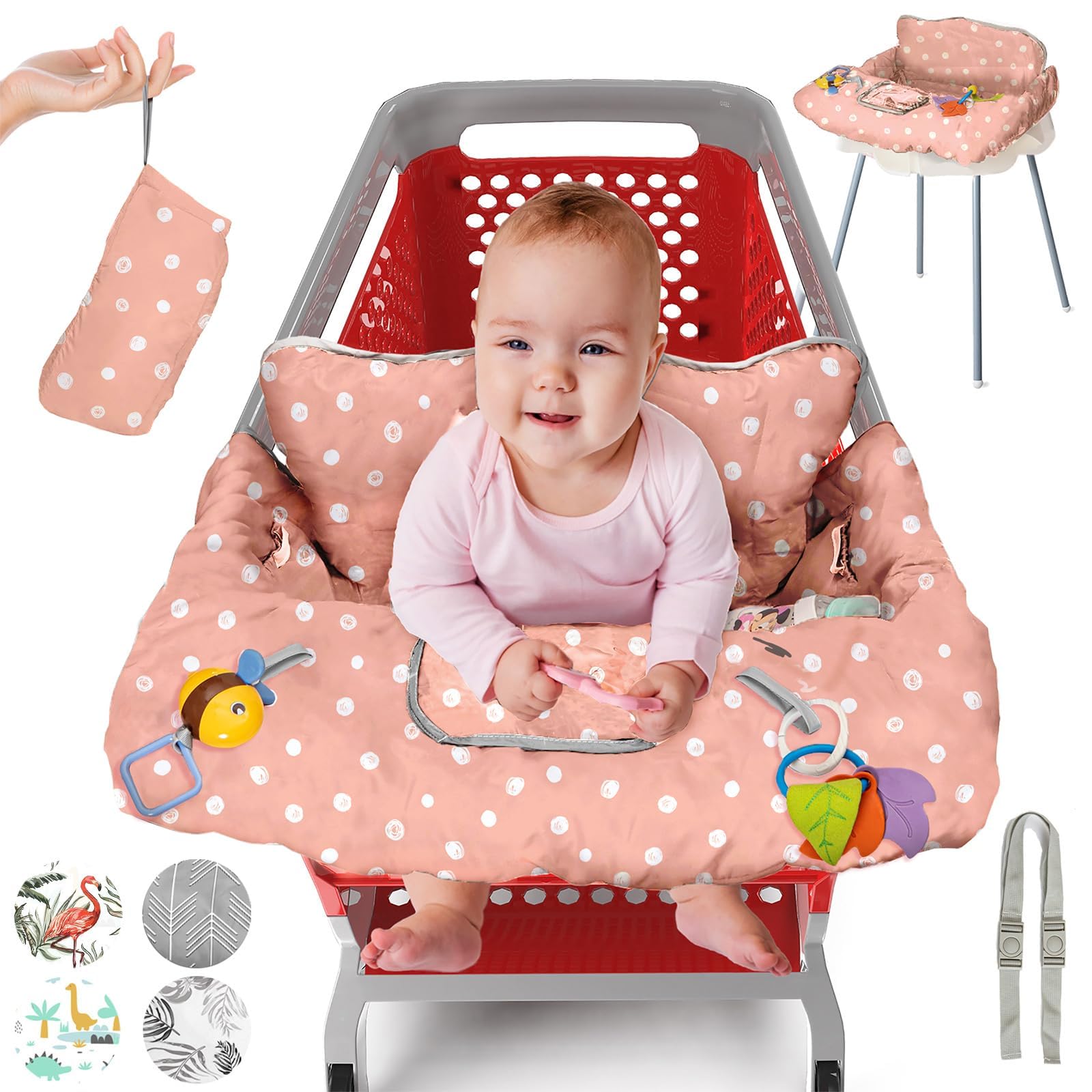PILLANI shopping cart cover on a grocery cart, showing full 360-degree protection for the baby