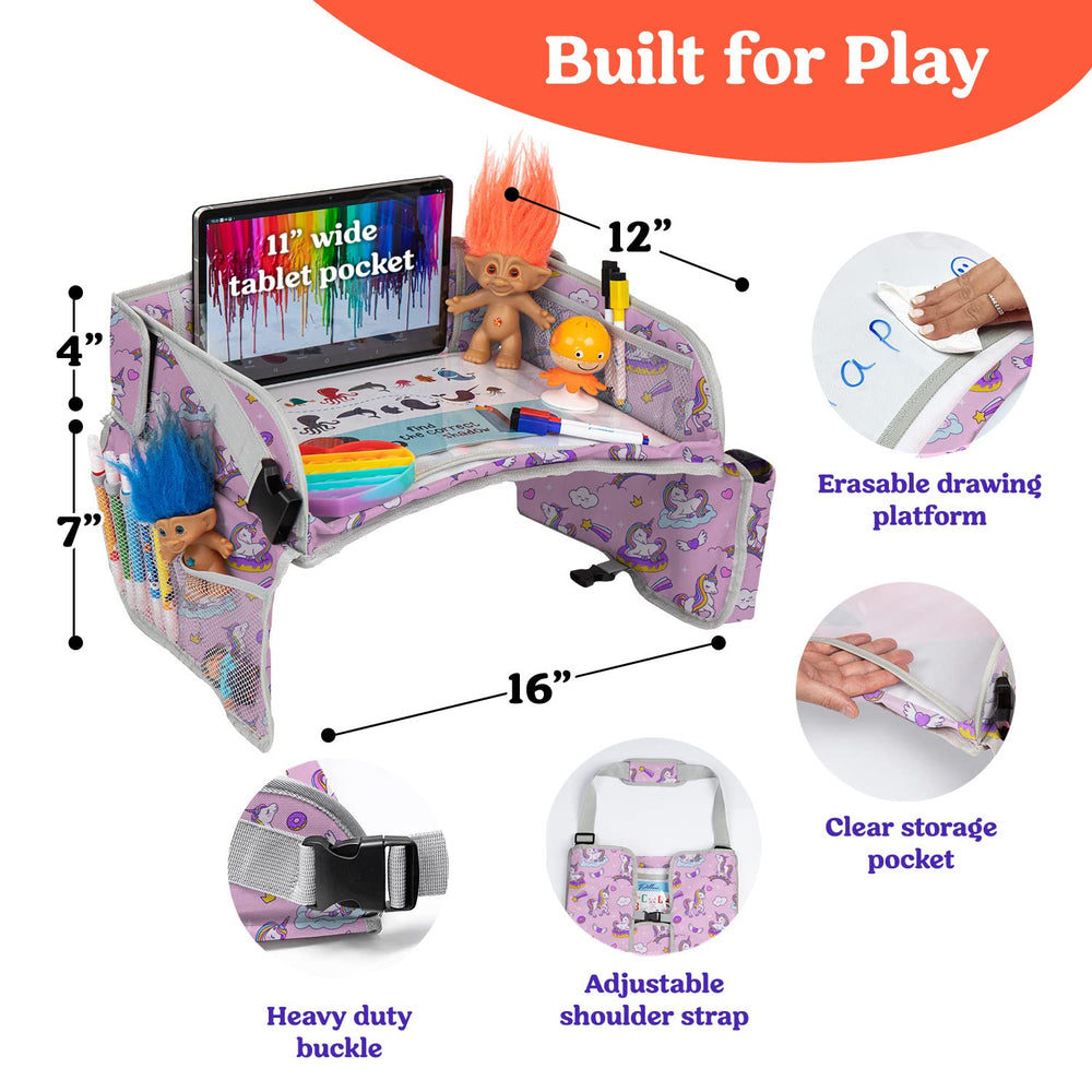 PILLANI Erasable drawing platform doubles as snack tray on trips