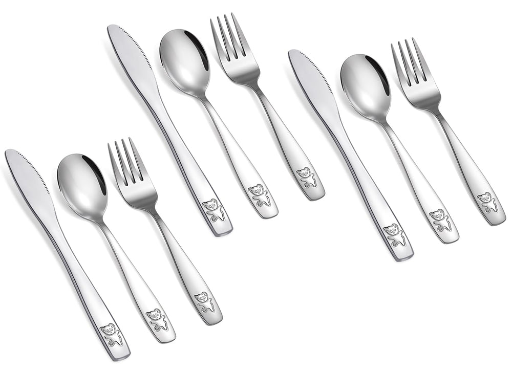 Pimoys 9-piece kids silverware set with spoons for easy tasting and safe use.