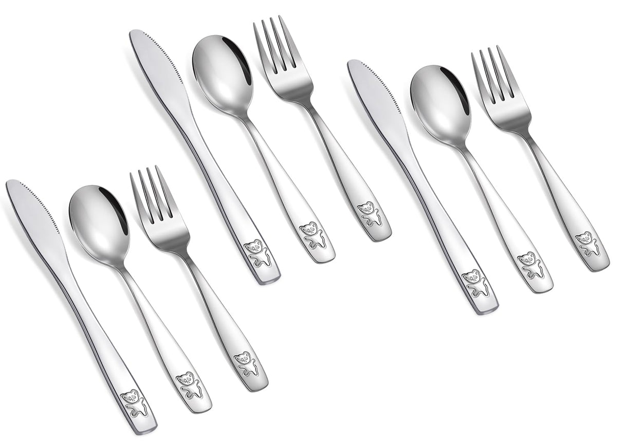 Pimoys 9-piece kids silverware set with spoons for easy tasting and safe use.