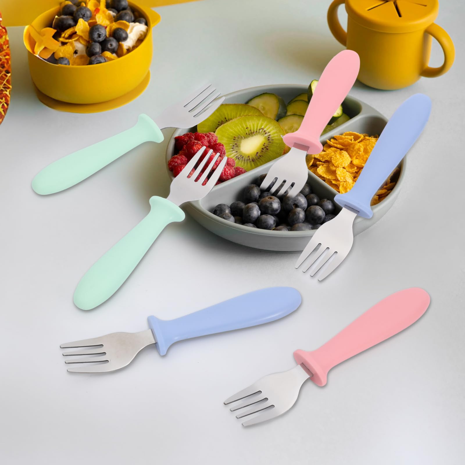 Pimoys color-pack forks in three colors add a fun meal setup.
