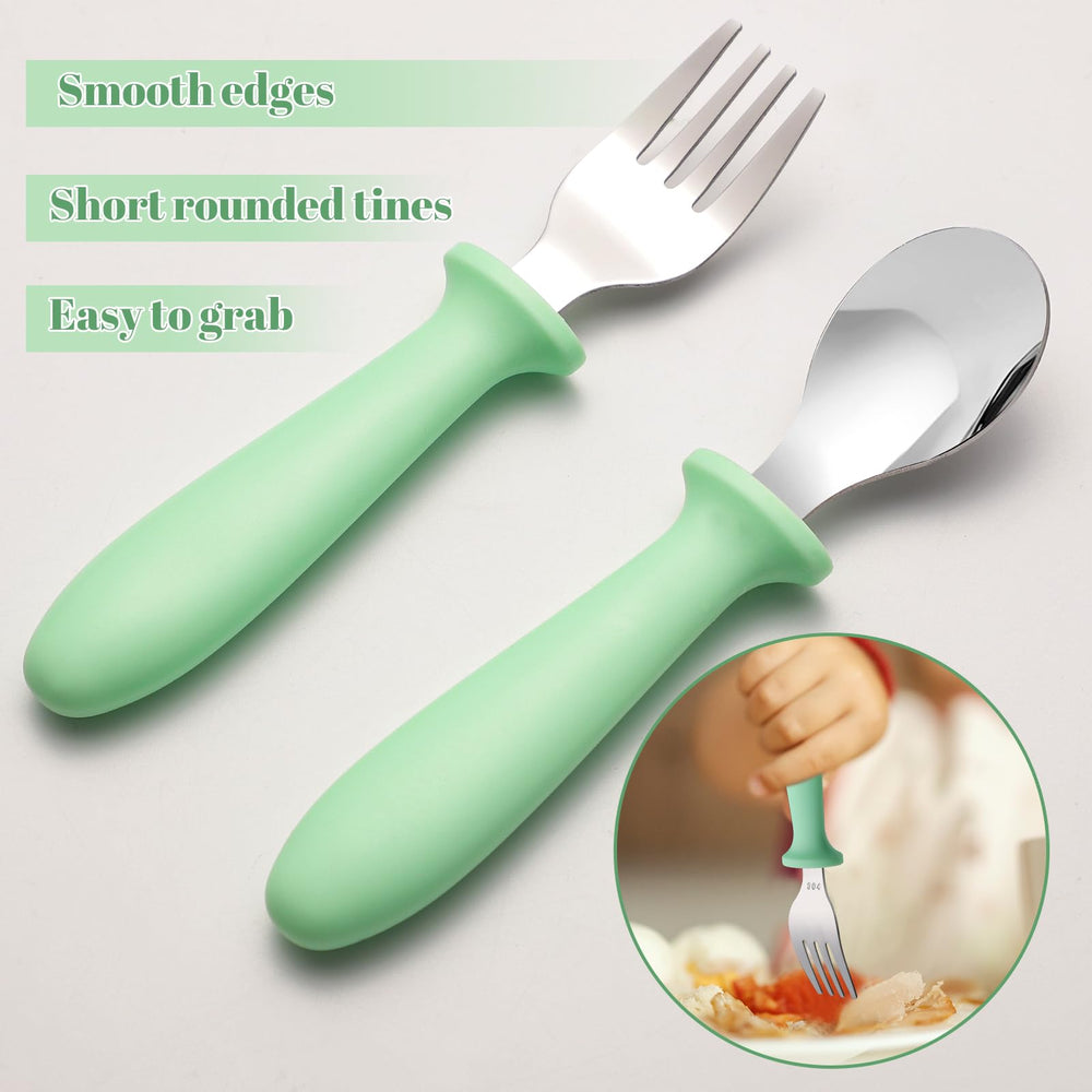 Pimoys toddler forks with rounded tines for safe meals.