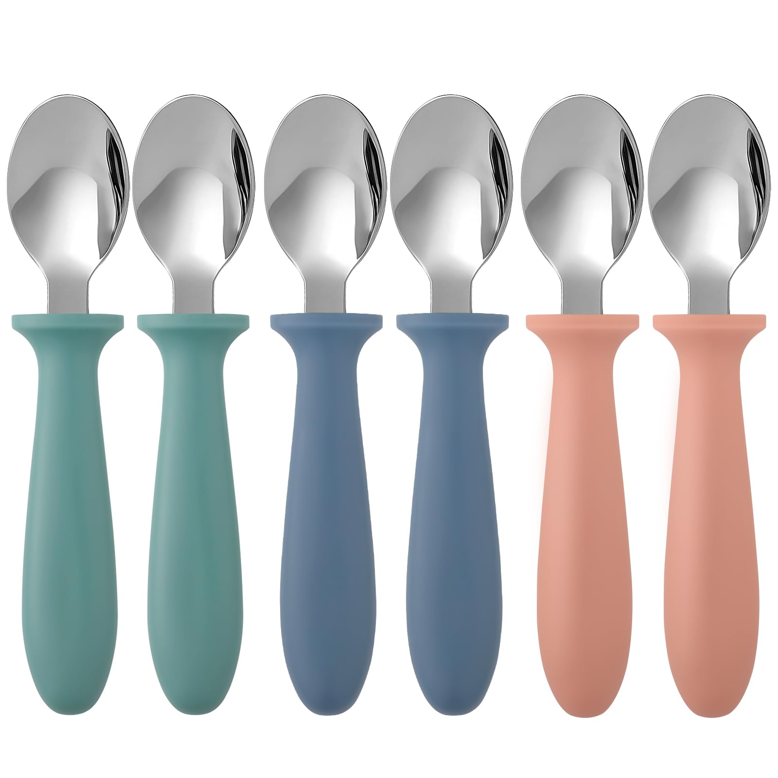 Pimoys stainless steel toddler spoons six-pack for durable self-feeding