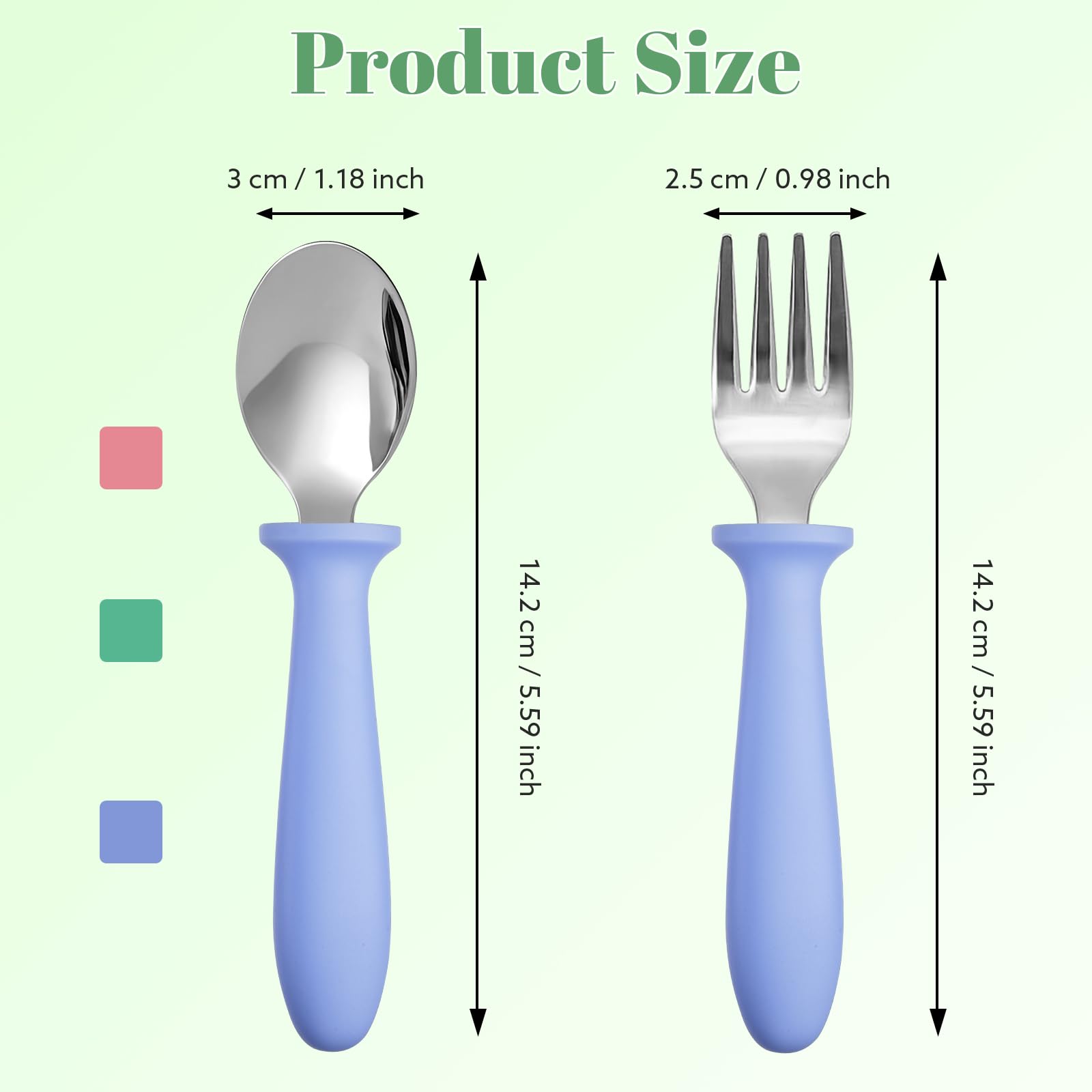 Pimoys toddler spoons with ergonomic handles for comfortable grip.