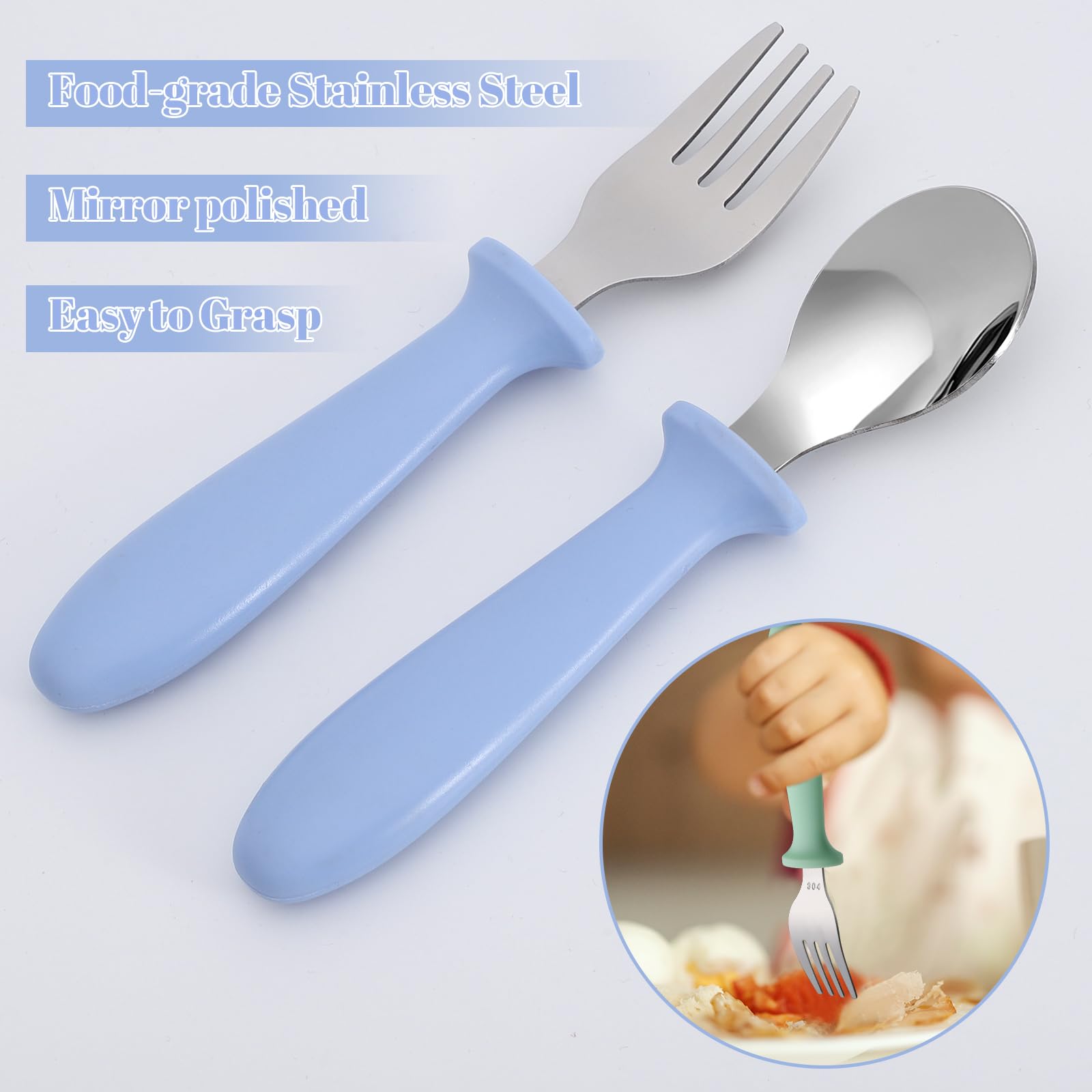 Pimoys toddler utensils with rounded fork tines for safe dining