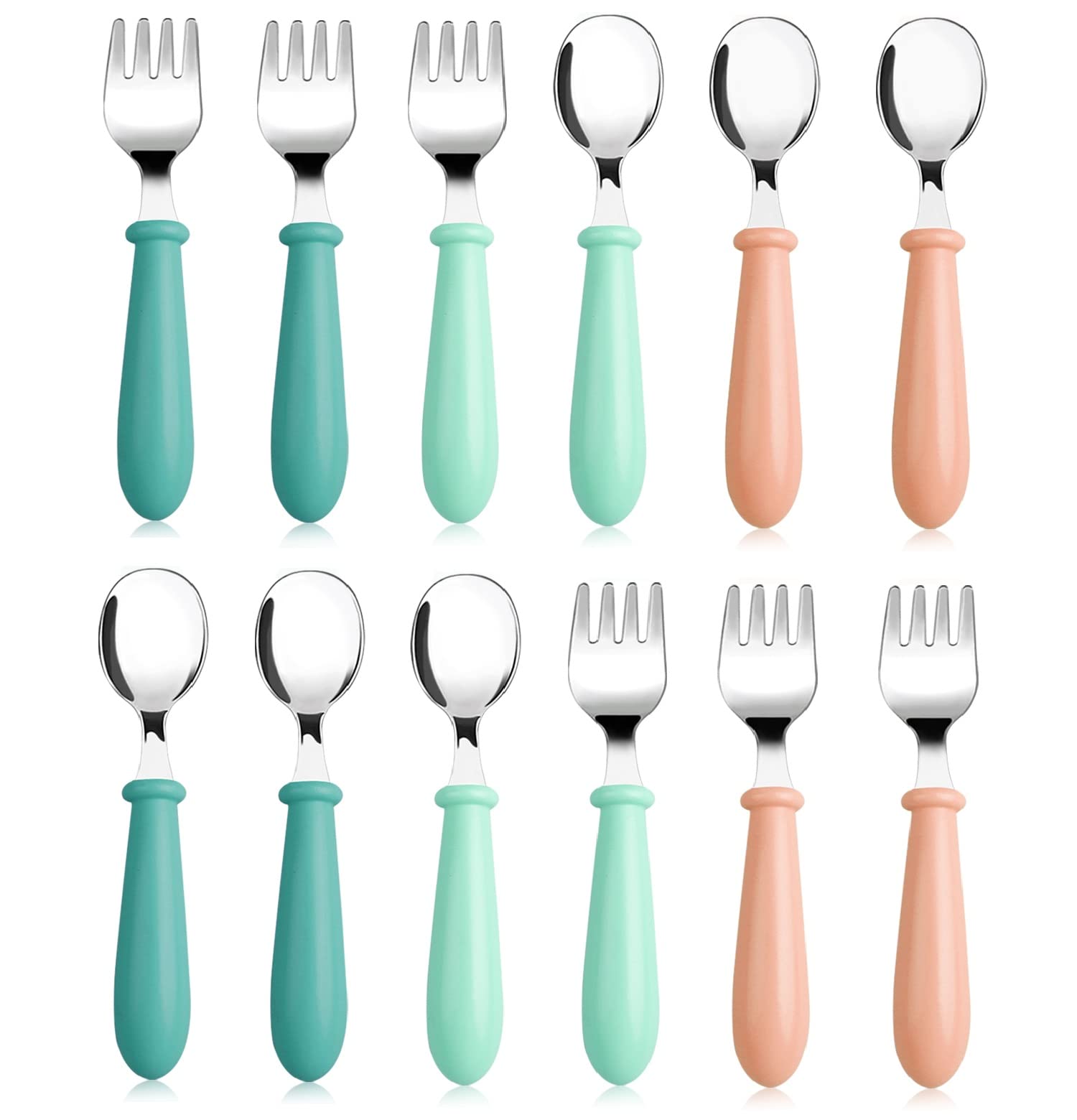 Pimoys toddler utensils 12-piece set with spoons and forks for daily self-feeding