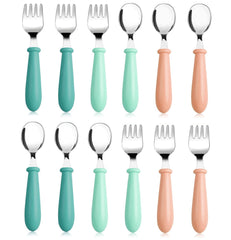 Pimoys toddler utensils 12-piece set with spoons and forks for daily self-feeding