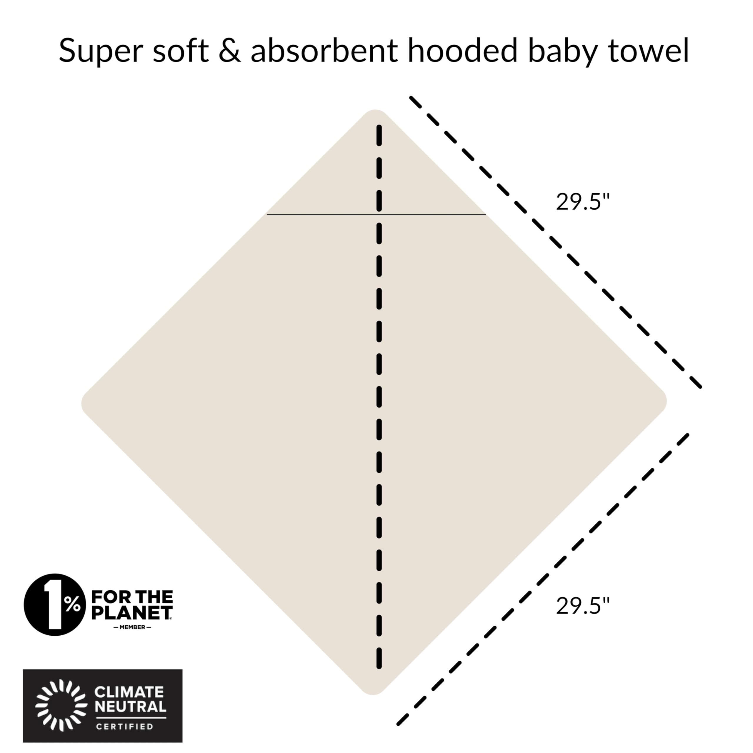 Pine & Palm Home towel 29-5in square fits newborns through toddlers.