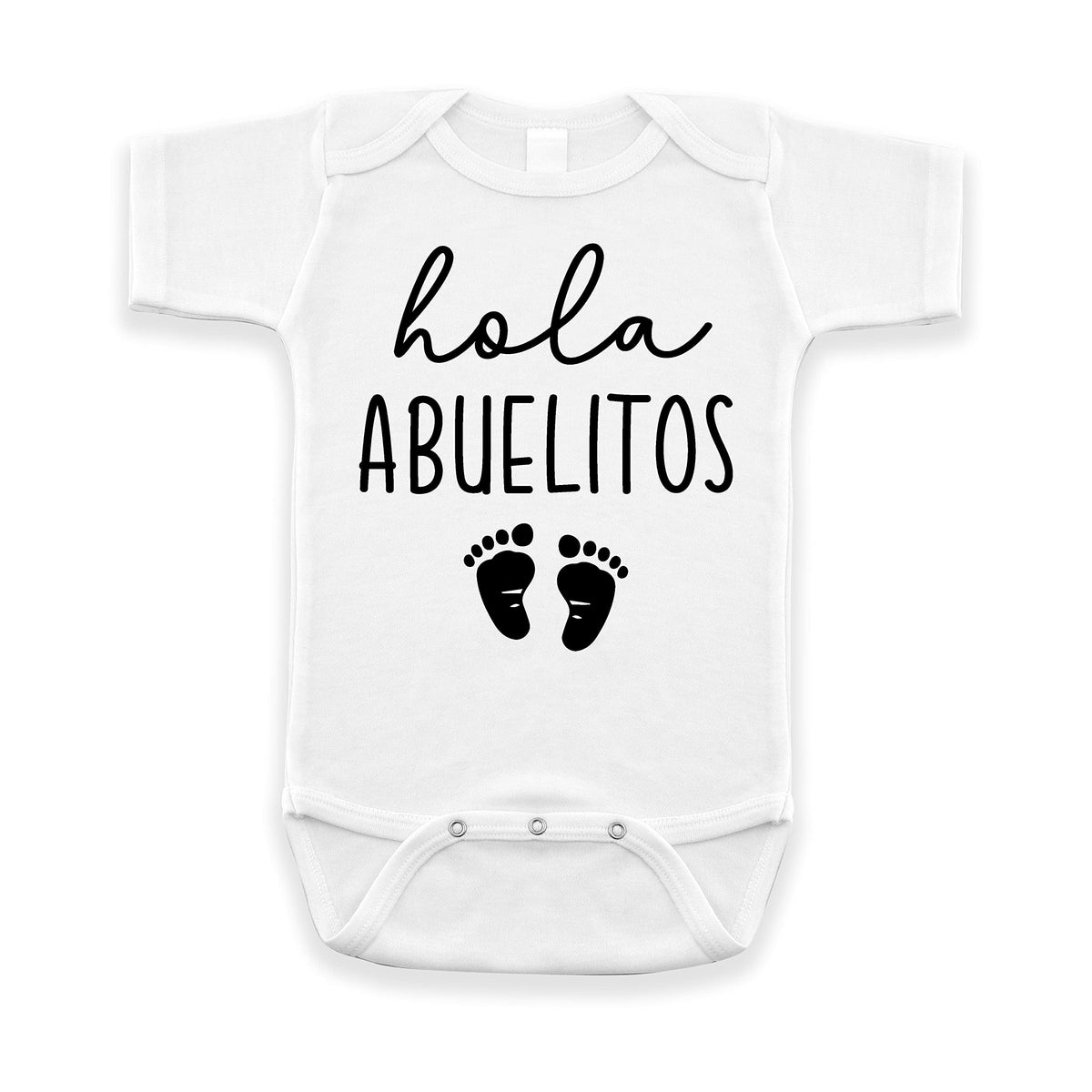 Pineapple Pancake Kids Hola Abuelitos bodysuit front design—perfect pregnancy announcement prop for grandparents.