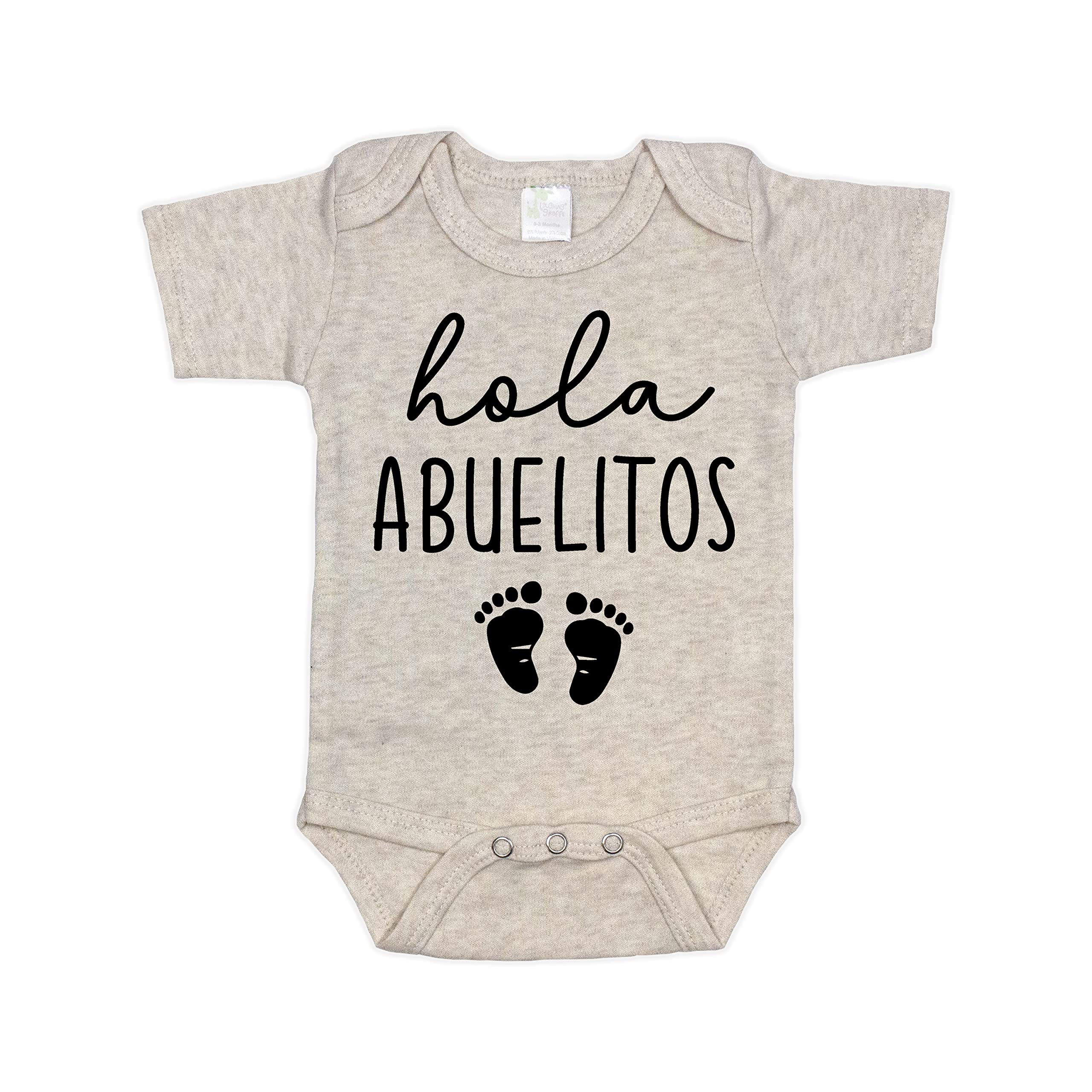 Pineapple Pancake Kids Hola Abuelitos bodysuit front view for grandparent announcement.