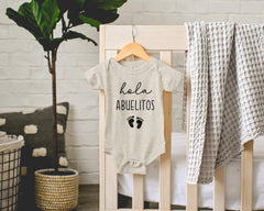 Print close-up of Pineapple Pancake Kids Hola Abuelitos bodysuit highlights durable print.