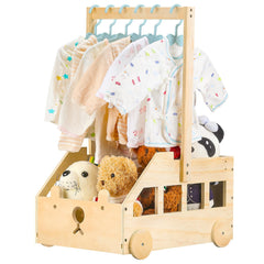 PineapplePapa baby crate with hanger rack keeps outfits neatly organized and easy to access.