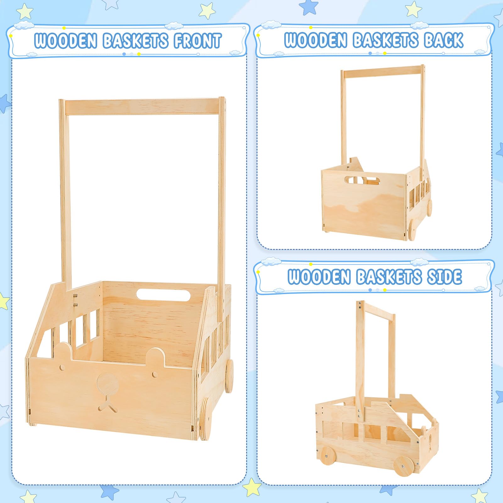 PineapplePapa large wooden storage basket provides ample space for clothes and toys.