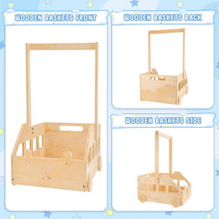 PineapplePapa large wooden storage basket provides ample space for clothes and toys.