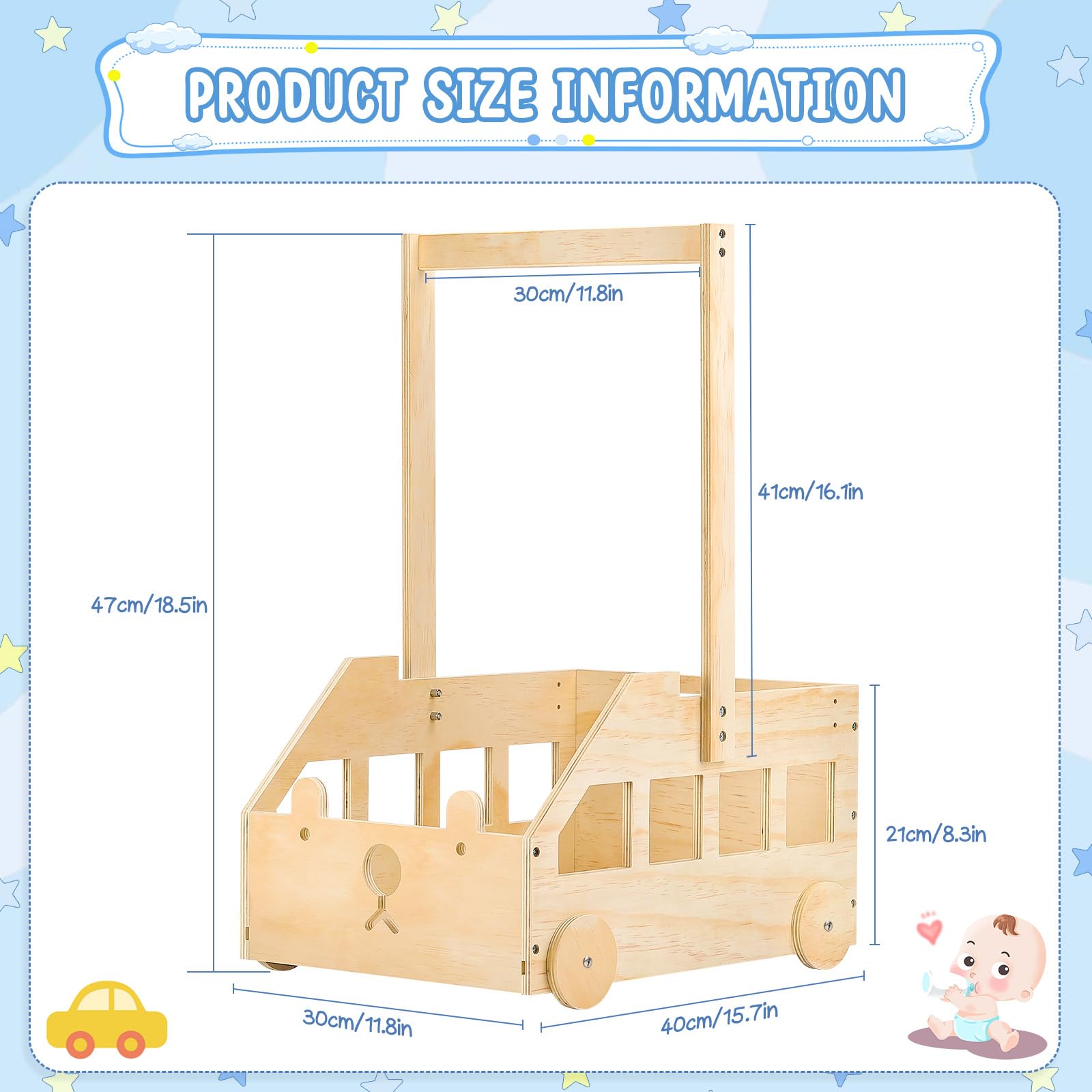 PineapplePapa wooden gift basket helps newborn essentials stay neatly arranged in the nursery.