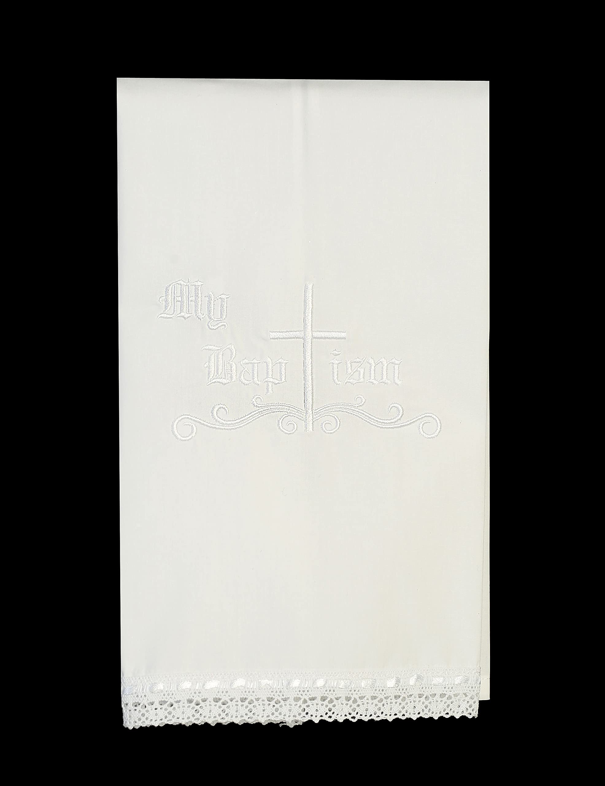 Pink Princess christening towel featuring a lace hem for soft, elegant baby coverage.