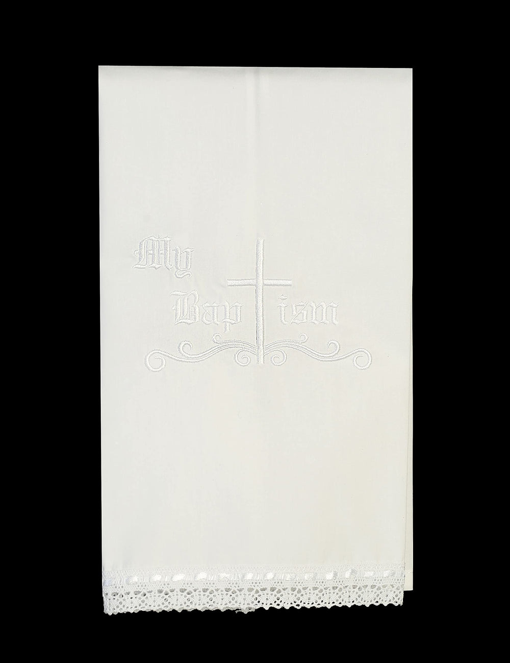 Pink Princess christening towel featuring a lace hem for soft, elegant baby coverage.