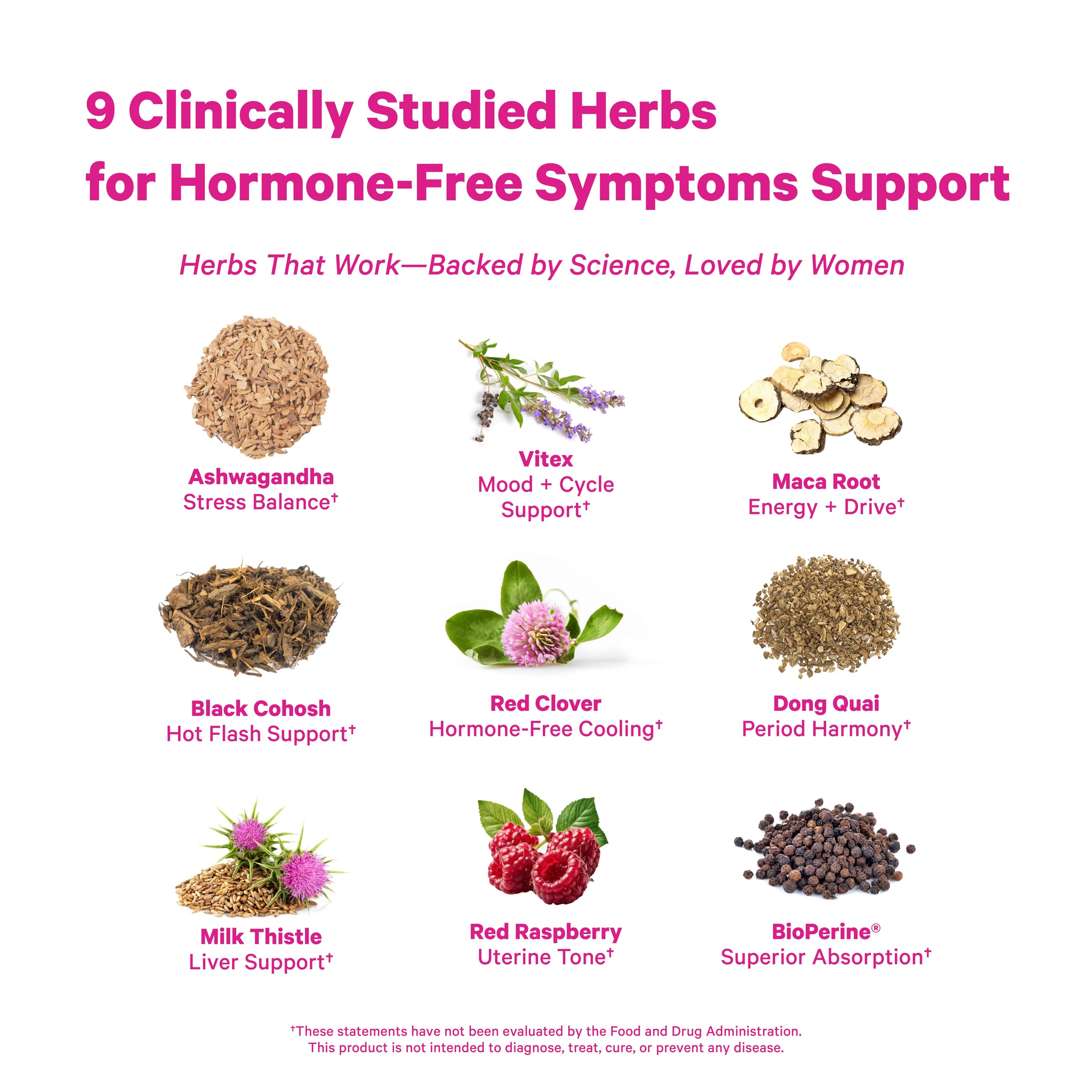 Pink Stork Menopause Support capsules close-up for simple, vegan daily intake.