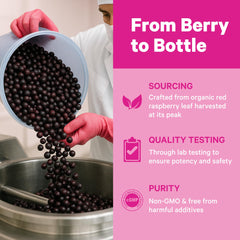 Pink Stork Organic Vitex capsules close-up for daily cycle rhythm support.