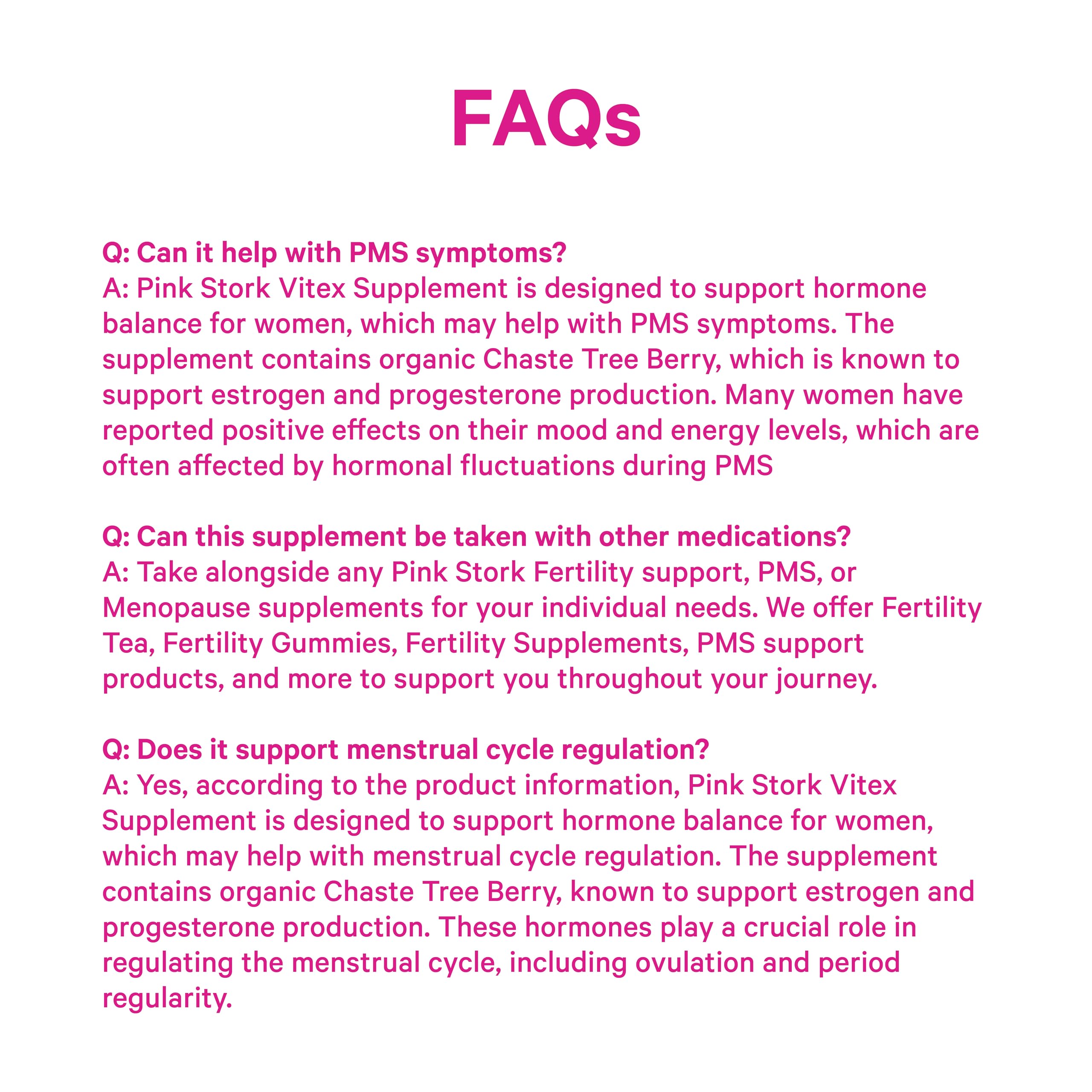 Pink Stork Organic Vitex ingredients panel emphasizing pure Vitex.