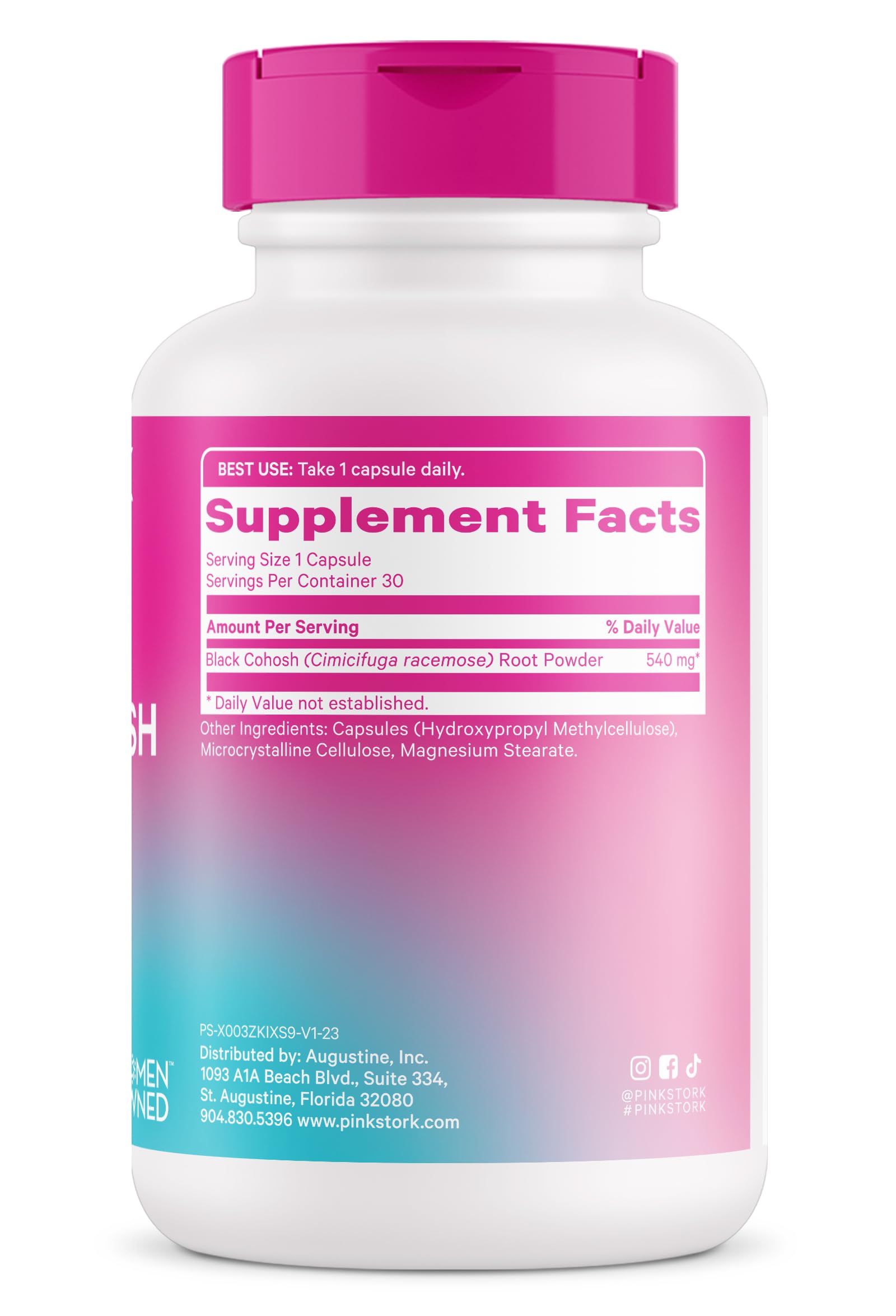 Pink Stork supplement facts panel communicates product transparency.